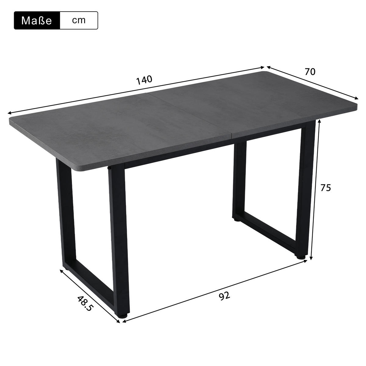 ESSTISCH 140/70/75 cm Schwarz Grau im Industriestil aus Spanplatte mit Metallgestell - Schwarz, Holzwerkstoff (140/70/75cm) - OKWISH