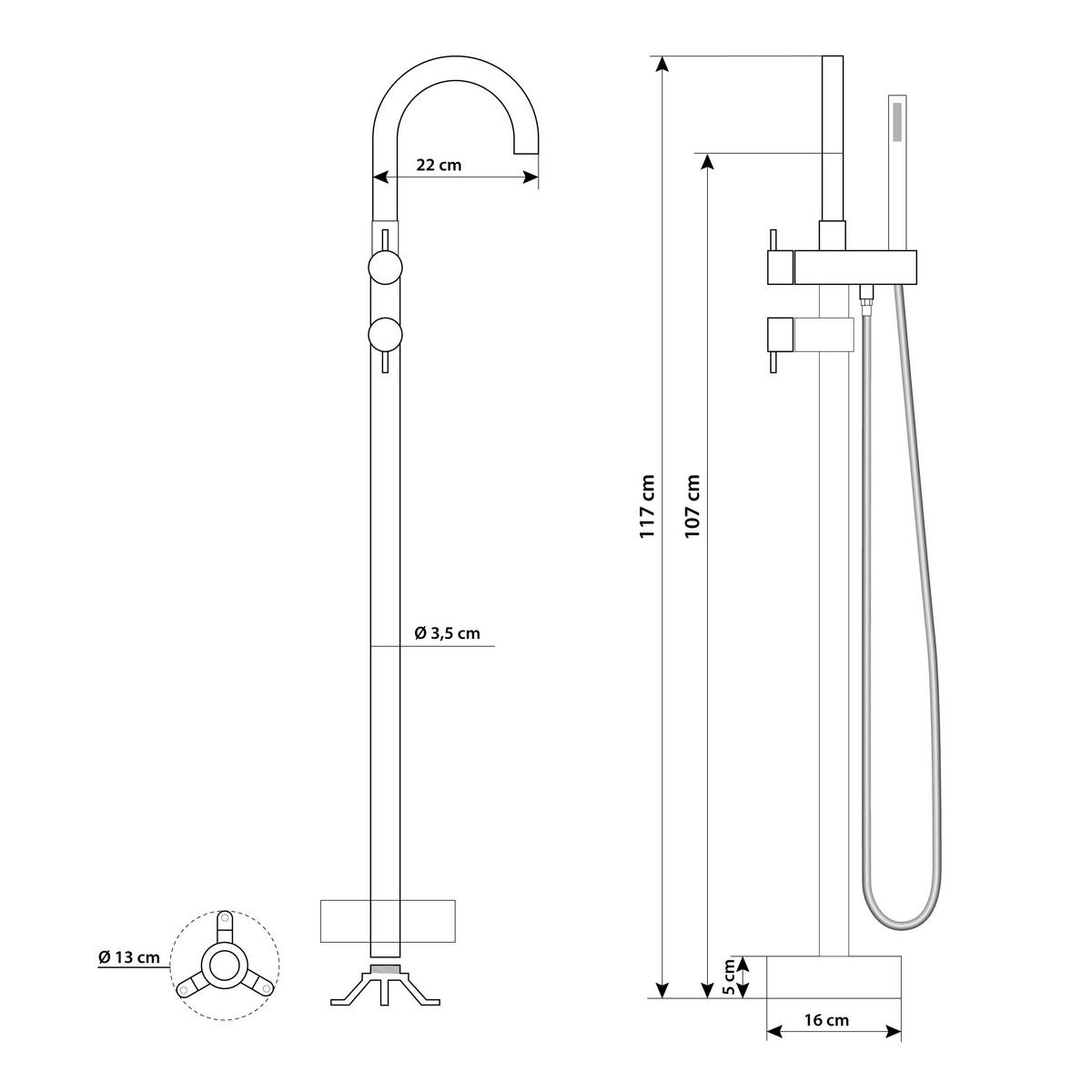 FREISTEHENDE Badewanne F26 170 Whirlpool Armatur AF04 - Weiß, Glas/Kunststoff (80/58/170cm) - AcquaVapore by Sandra Jentho