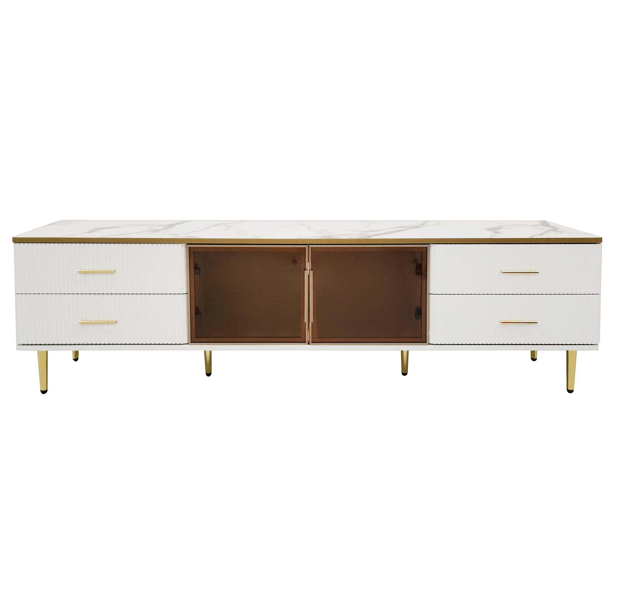 TV-LOWBOARD 170/37/47,5 cm mit 4 Schubladen, 2 Glastüren und LED - Weiß, Holzwerkstoff (170/47.5/37cm) - BEAOK