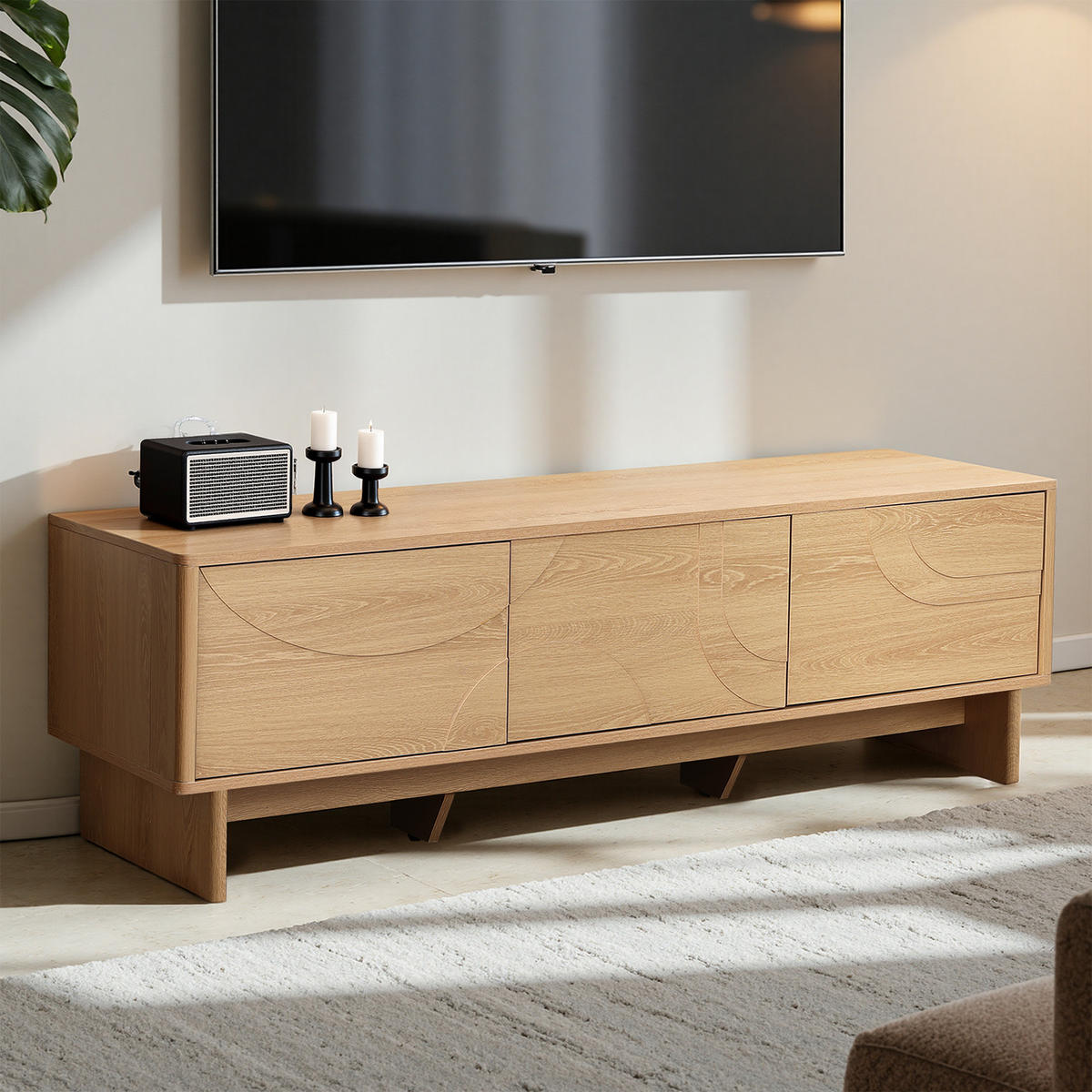 TV Lowboard Holz 160 cm - Eichefarben, Holzwerkstoff (150/48/40cm) - Hometopia