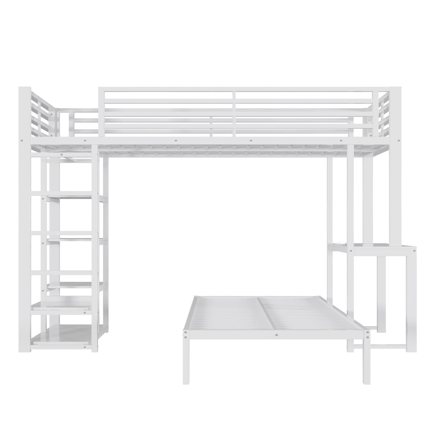 ETAGENBETT 90/200 cm Weiß mit Schreibtisch, Kleideraufbewahrung, USB- und Type-C-Schnittstelle - Weiß, Metall (90/200cm) - Oxeza