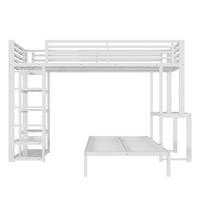 ETAGENBETT 90/200 cm Weiß mit Schreibtisch, Kleideraufbewahrung, USB- und Type-C-Schnittstelle - Weiß, Metall (90/200cm) - Oxeza