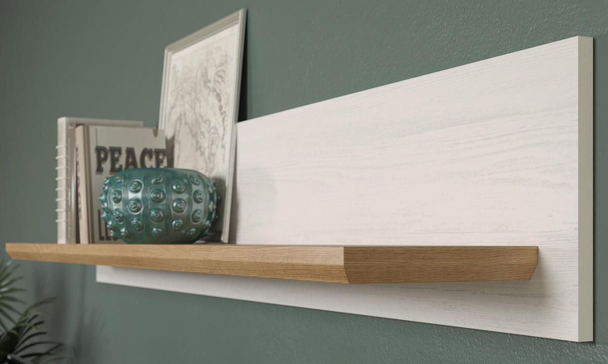 WANDBOARD Pinie weiß, Eiche Artisan 146 x 25 cm, Wandregal Landhaus-Stil - Weiß/Eiche Artisan, Holzwerkstoff (146/25/21cm) - Top.Furn