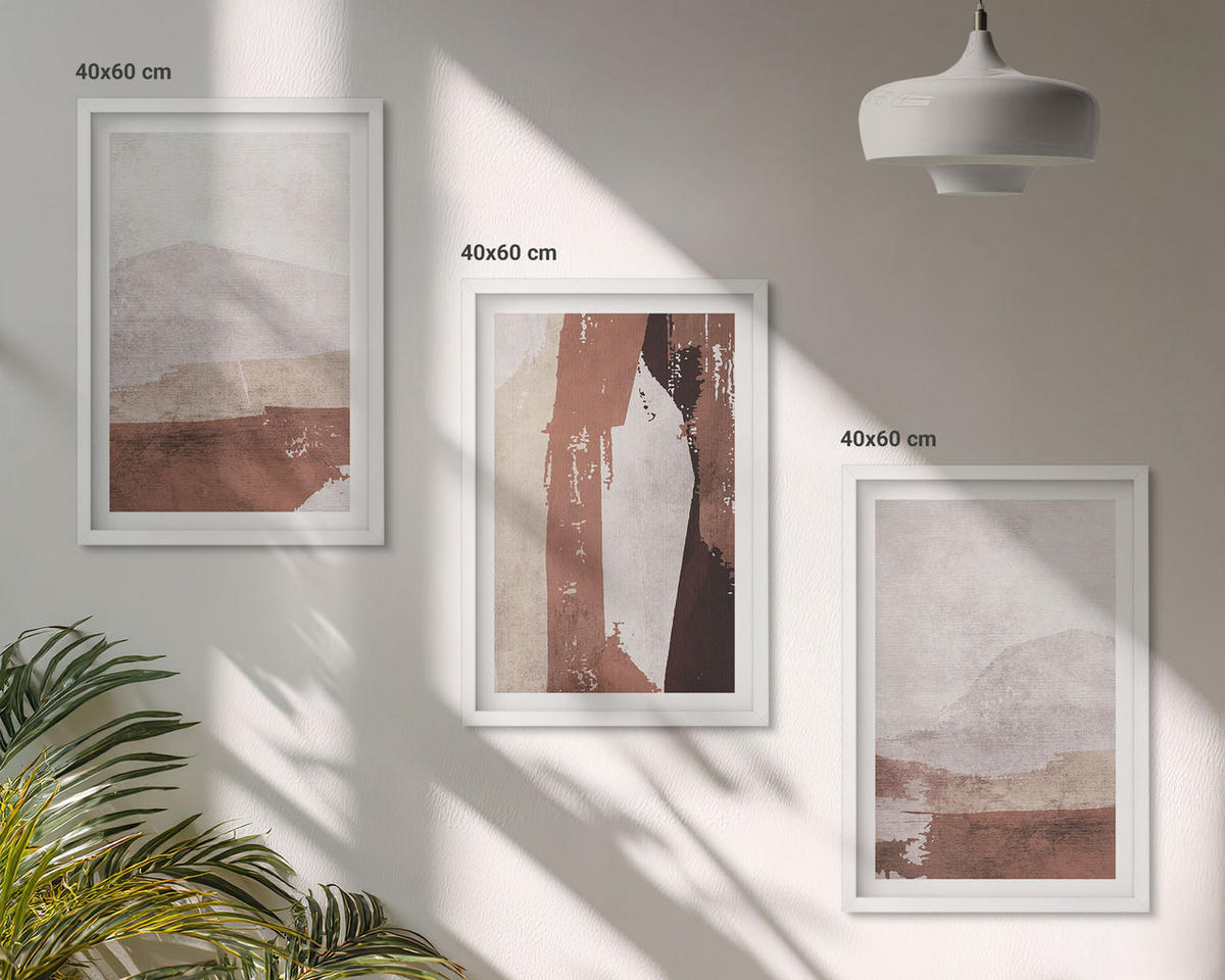 BILDER SET 3er Set - 40x60 cm Weißer Rahmen - Braun-beige abstrakte Muster - Weiß, Kunststoff (40/60cm) - TULUP
