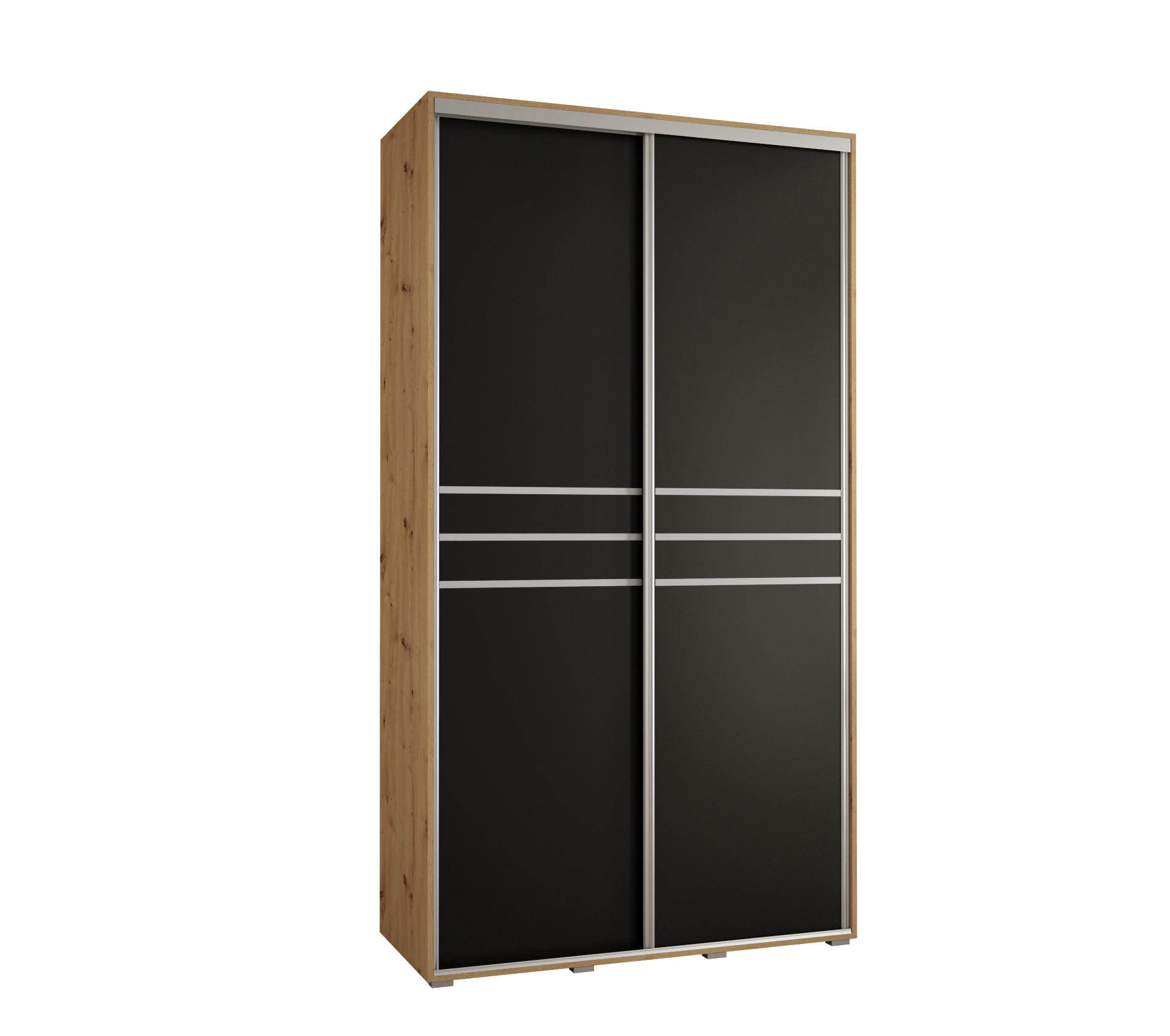 Abiks Möbel Schwebetürenschrank Eiche Artisan, Schwarz, Silber 130x235x45 cm