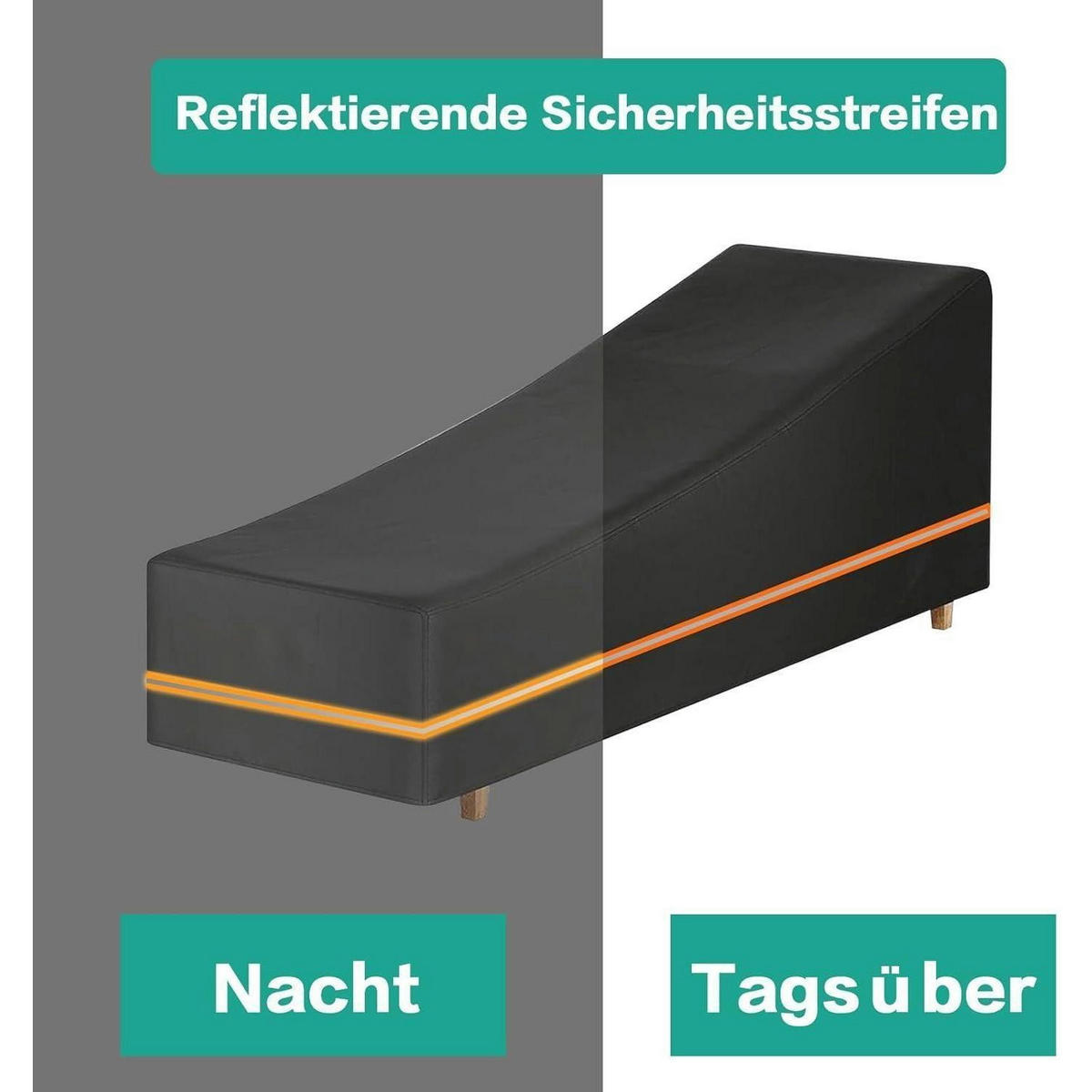 GARTENLIEGE Abdeckung Schwarz 200 x 75 x 40/70 cm - Schwarz, Textil (75/70/200cm)