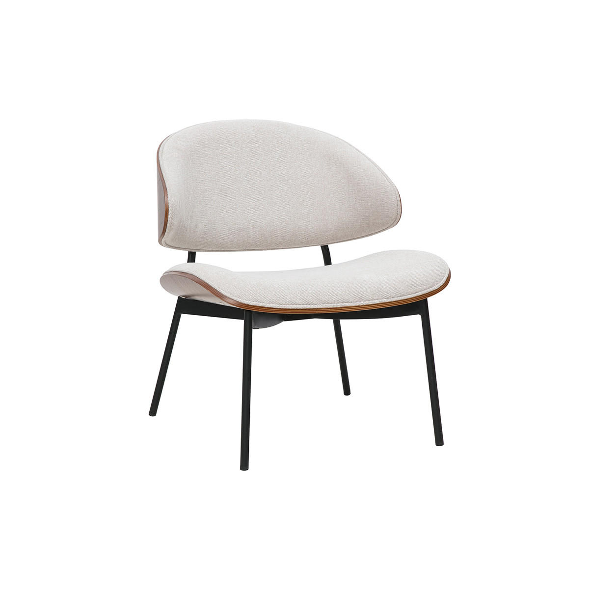 SESSEL in beige Textur-Samtstoff, dunkles Holz und schwarzes Metall FABULO - Beige/Braun, Textil (65/75/64cm) - Miliboo