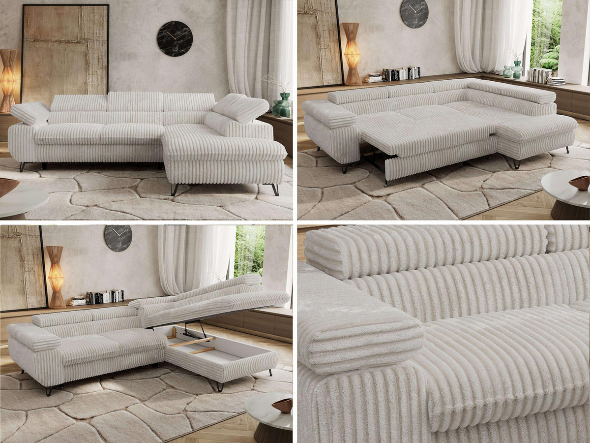 ECKSOFA PABLO L Beige Cord - Rechts Seite - Beige/Schwarz, Textil/Metall (273/208cm) - MKS