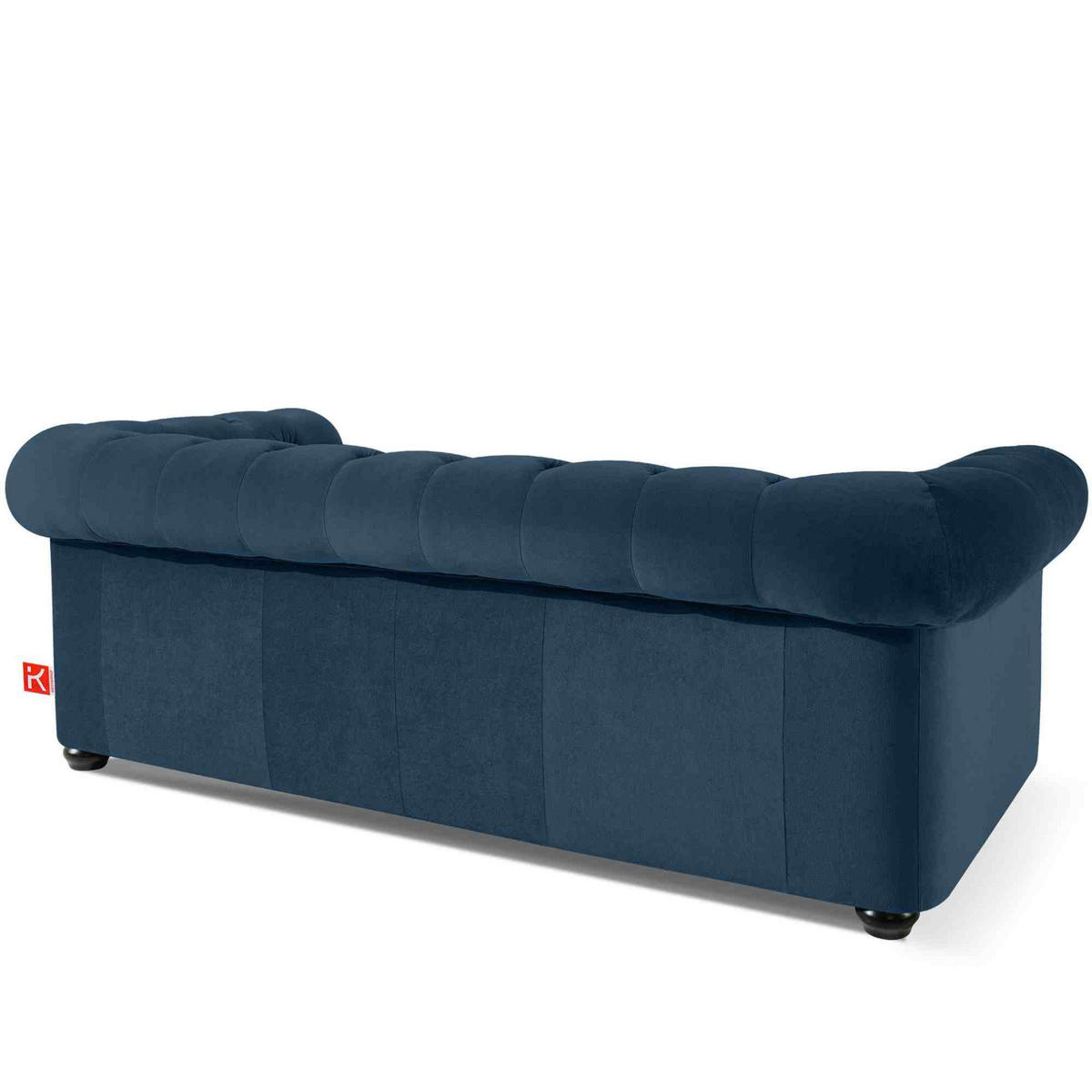 3-SITZER-SOFA GRAVO Chesterfield, Velours - Wengefarben/Dunkelblau, Leder/Holz (202/72/95cm) - KONSIMO®