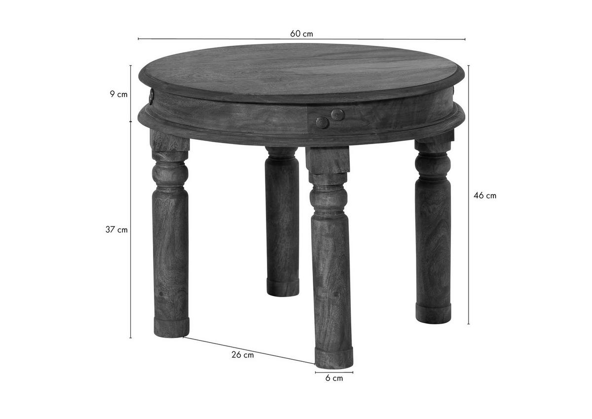 COUCHTISCH Sheesham rund Ø 60 cm grau geölt LEEDS #05 - Grau, Holzwerkstoff (60/60/46cm) - Massivmoebel24