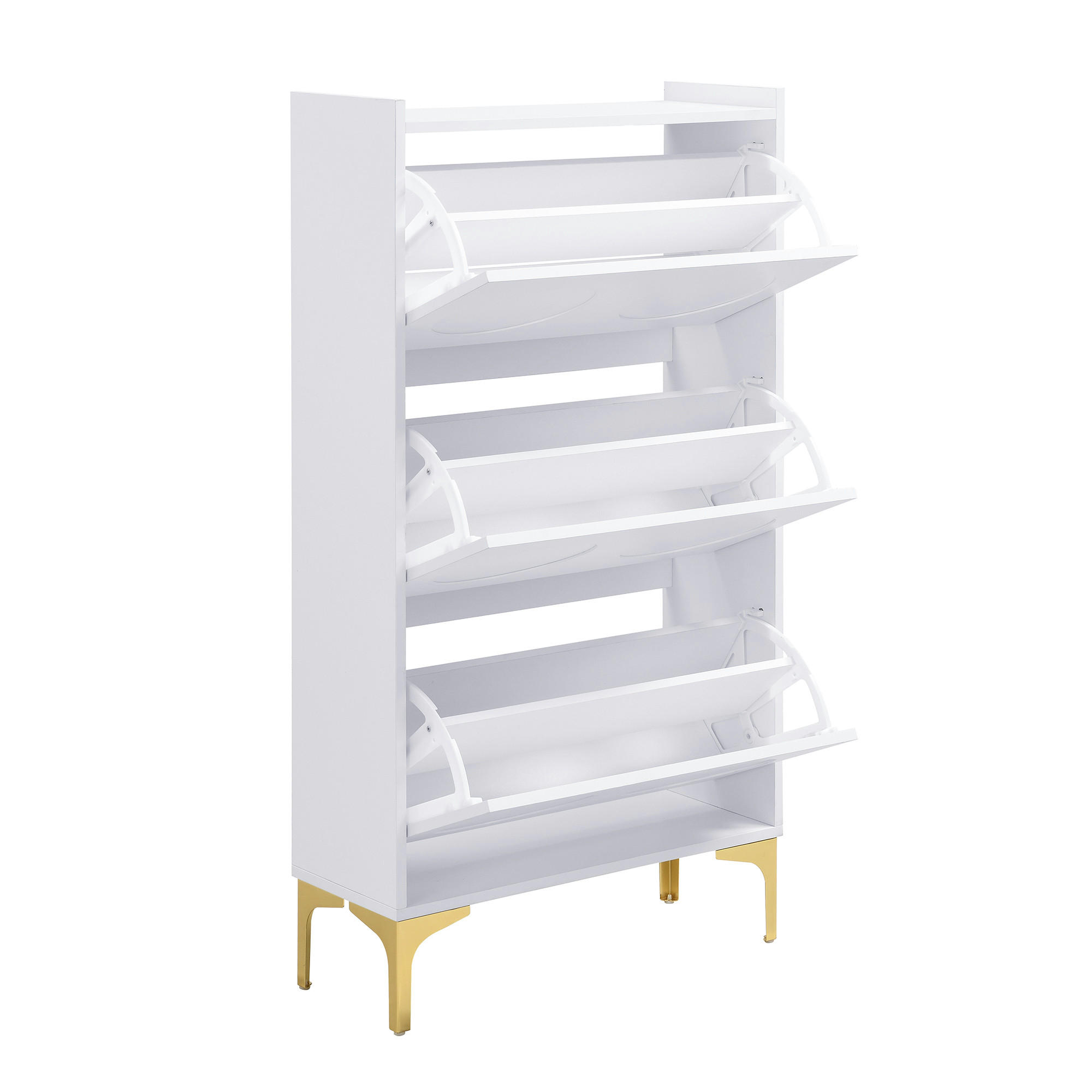 SCHUHSCHRANK mit geprägten Paneelen 3 Ebenen geschlossenen Fächern Metallbeinen Weiß Gold - Goldfarben/Weiß, Holzwerkstoff/Metall (63/120/24cm) - EVRYAE
