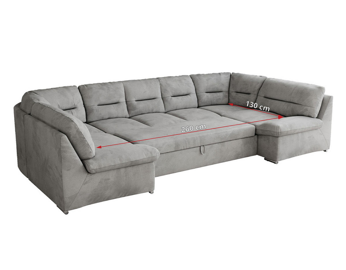 WOHNLANDSCHAFT COMODO U Hellgrau Velvet - Silberfarben/Hellgrau, Textil/Metall (340/93/206cm) - MKS