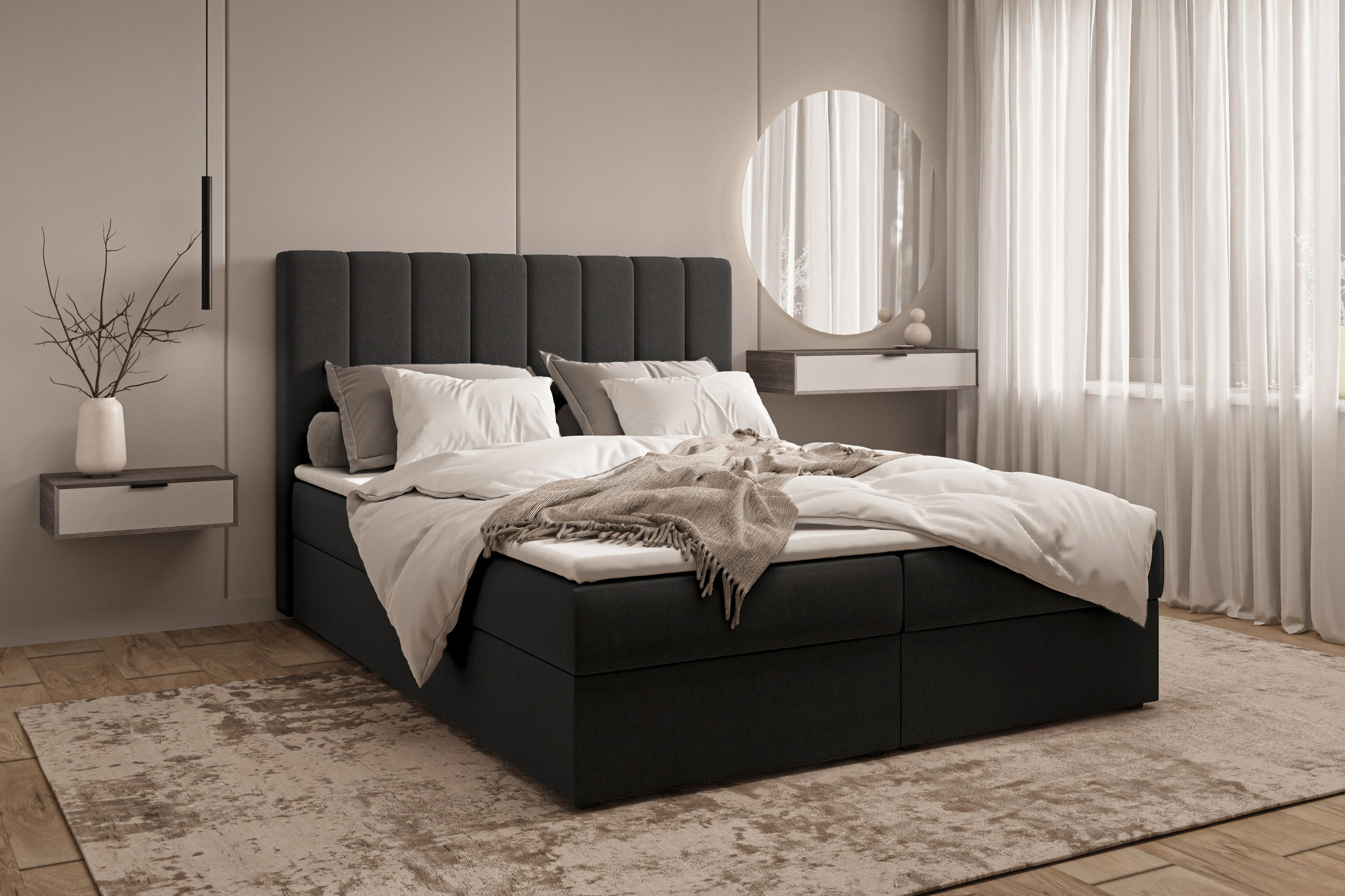 BETT - Boxspringbett 160x200 - 01 Trinity 16 - Schwarz - Schwarz, Holzwerkstoff/Textil (160/200cm) - Möblo