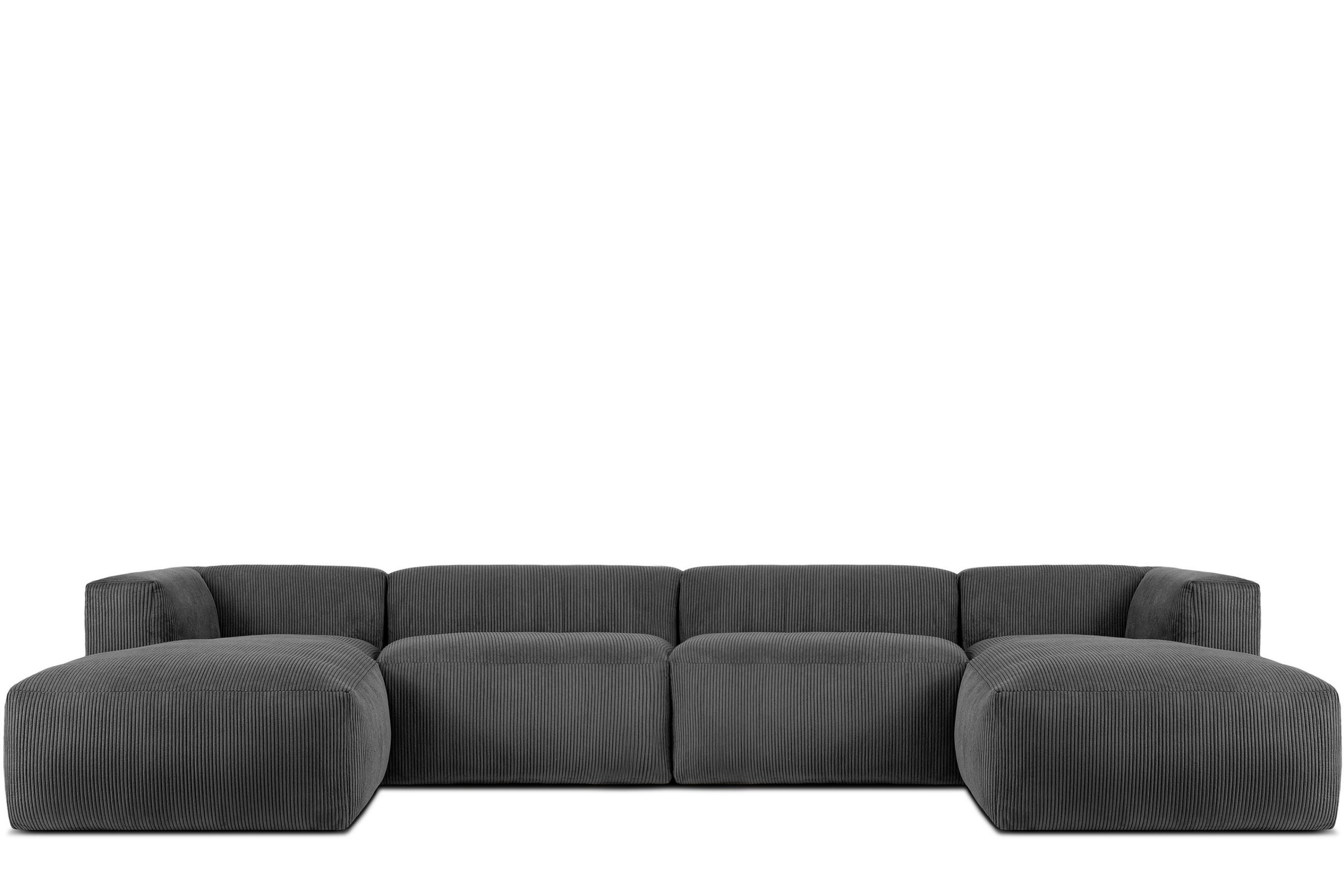 PANORAMA-ECKSOFA BUFFO 7/8 Sitzer mit extrem weicher Sitzfläche, Kordstoff, grau - Grau, Textil (424/73/180cm) - KONSIMO®