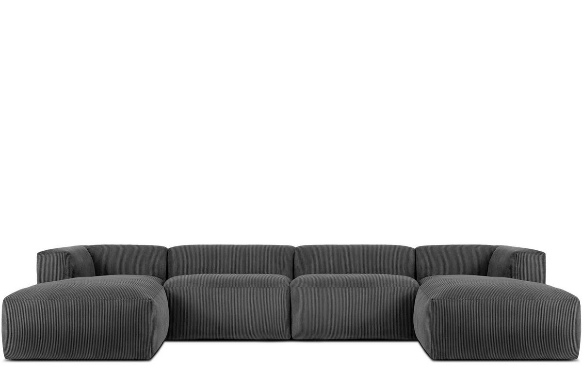 PANORAMA-ECKSOFA BUFFO 7/8 Sitzer mit extrem weicher Sitzfläche, Kordstoff, grau - Grau, Textil (424/73/180cm) - KONSIMO®