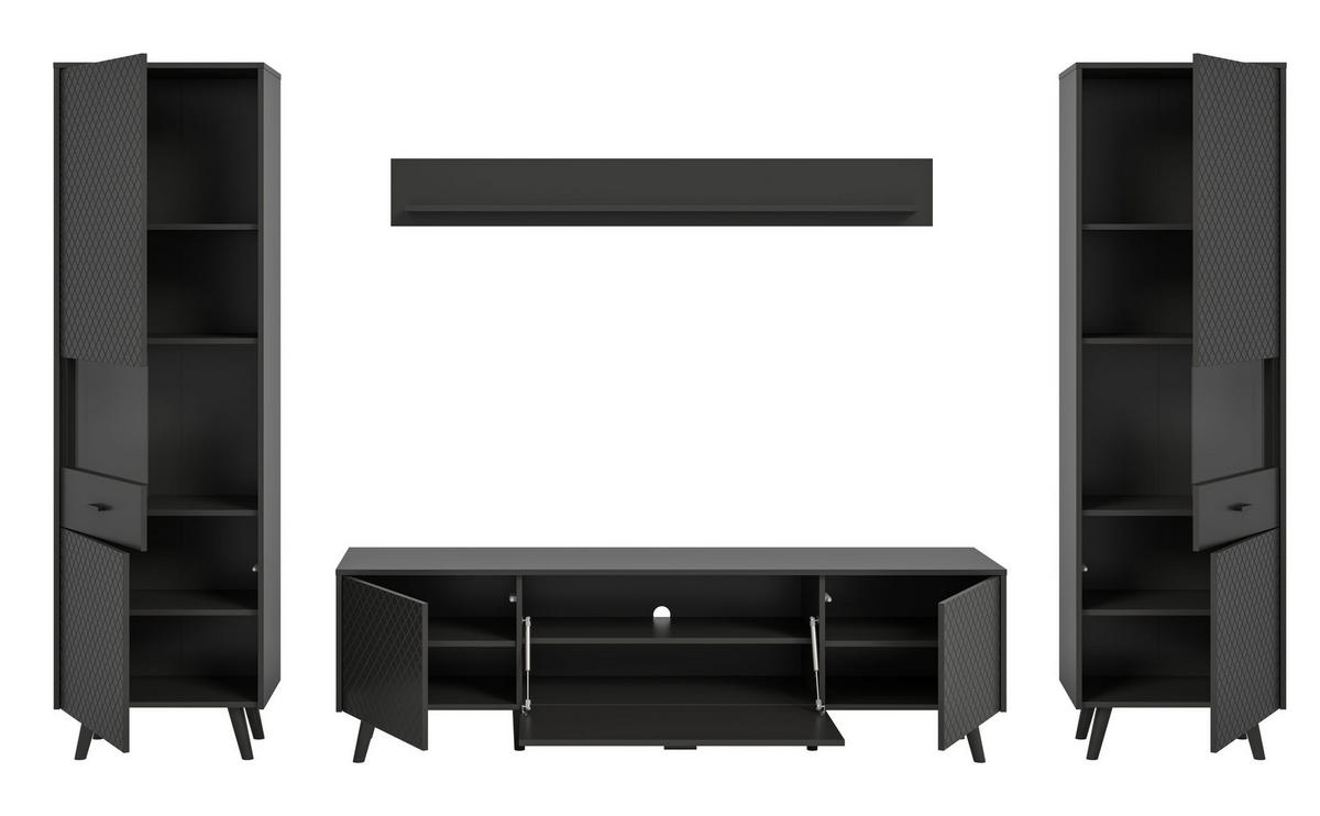 WOHNKOMBINATION LINEA (B/H/T: ca. 331/195/40 cm) in grau/grau matt - Grau, Holzwerkstoff (331/195/40cm)