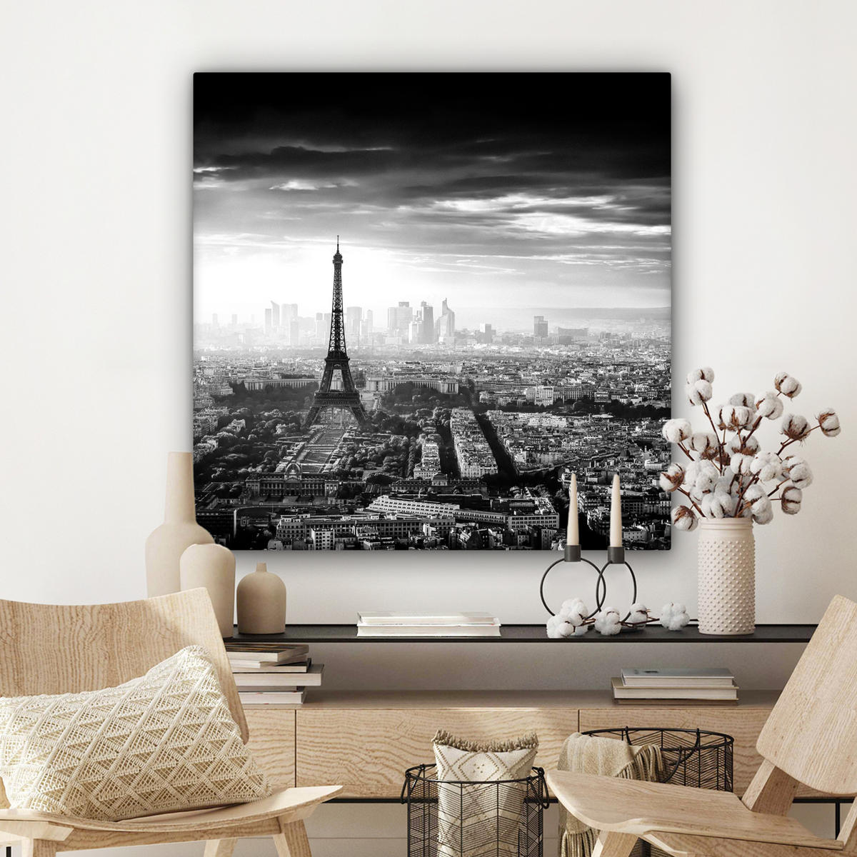LEINWANDBILD Paris - Skyline - Eiffelturm - Stadt - Wolken 90x90 cm - Dunkelgrau, Textil (90/90cm) - MuchoWow