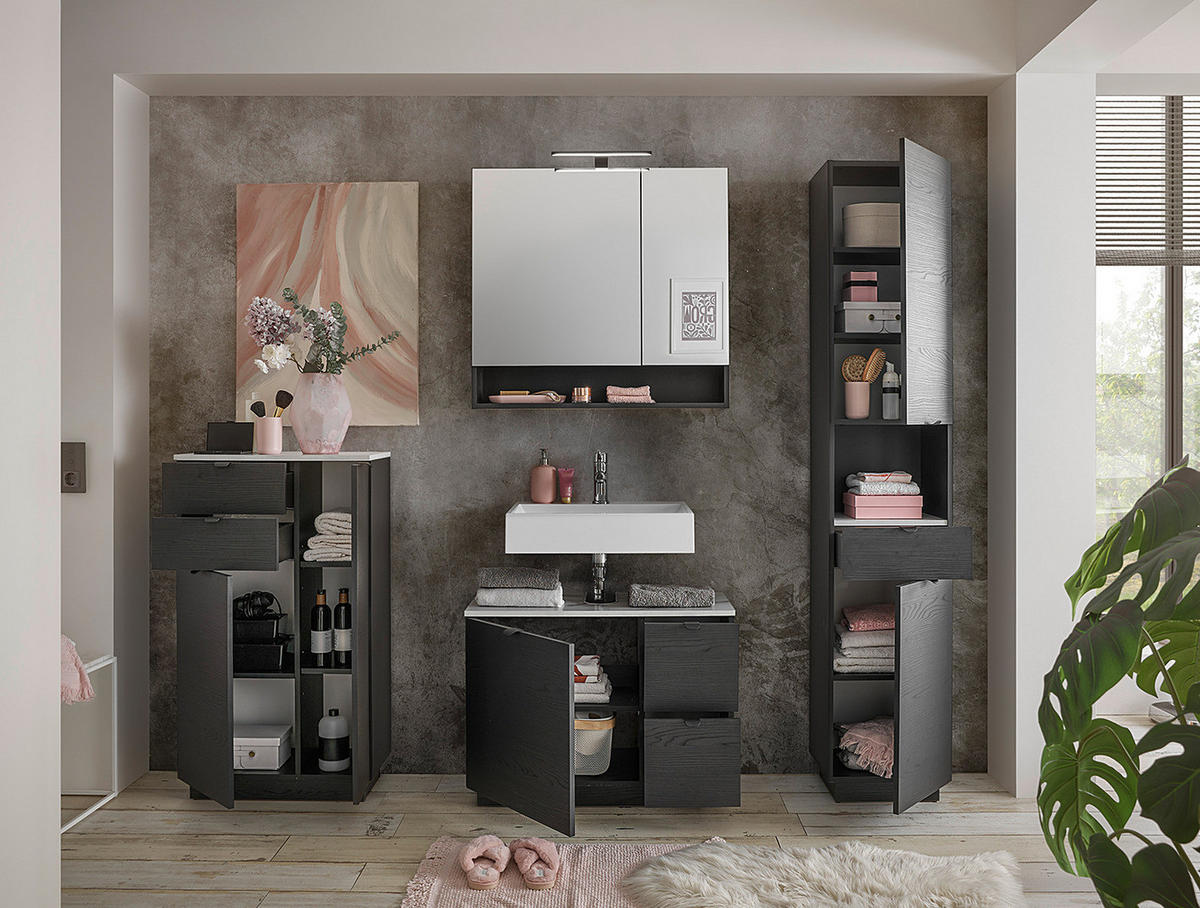 SPIEGELSCHRANK - Schwarz Struktur - Schwarz, Holzwerkstoff (80/75/20cm) - home24