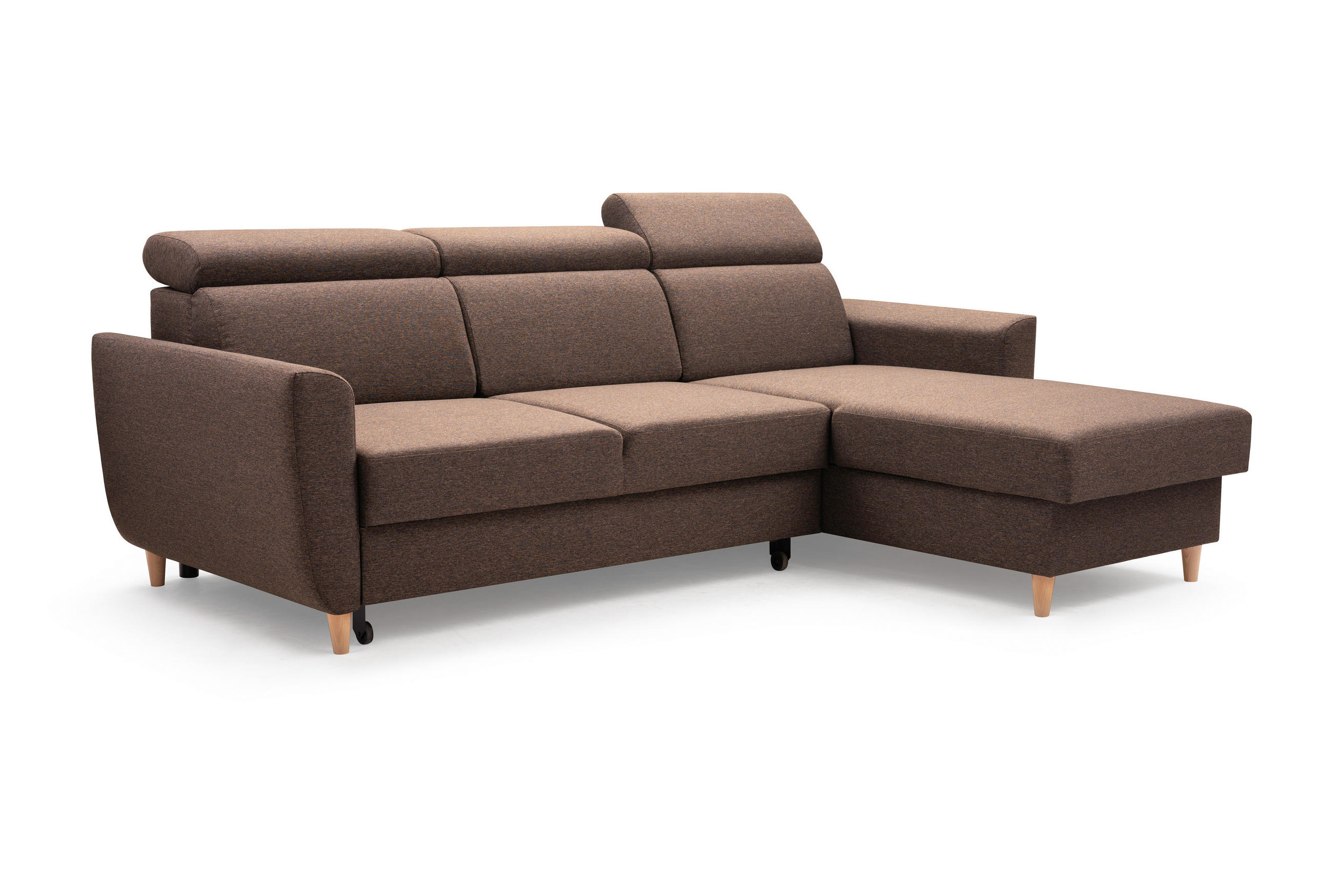 ECKSOFA SAPORE Braun Geflochtener Stoff mit Schlaffunktion - Braun, Holz (235/170cm) - MASSENO