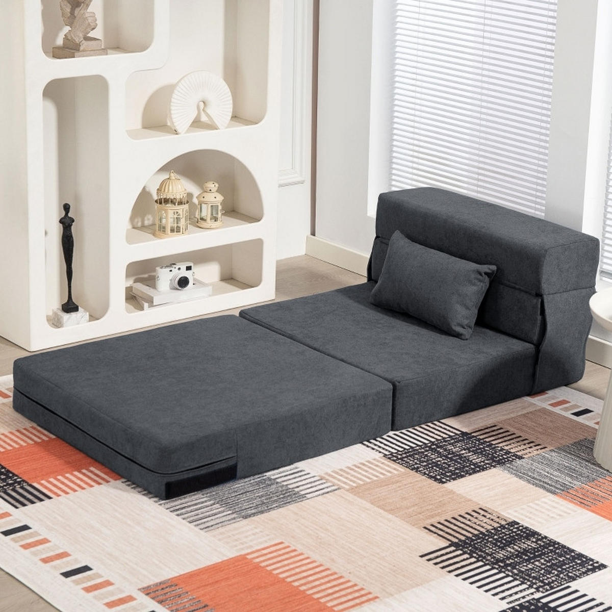 KLAPPBARER Schlafsessel in Dunkelgrau 80x210x15 cm mit Schlaffunktion und Kissen - Dunkelgrau, Kunststoff (210/15/80cm) - IVMEU