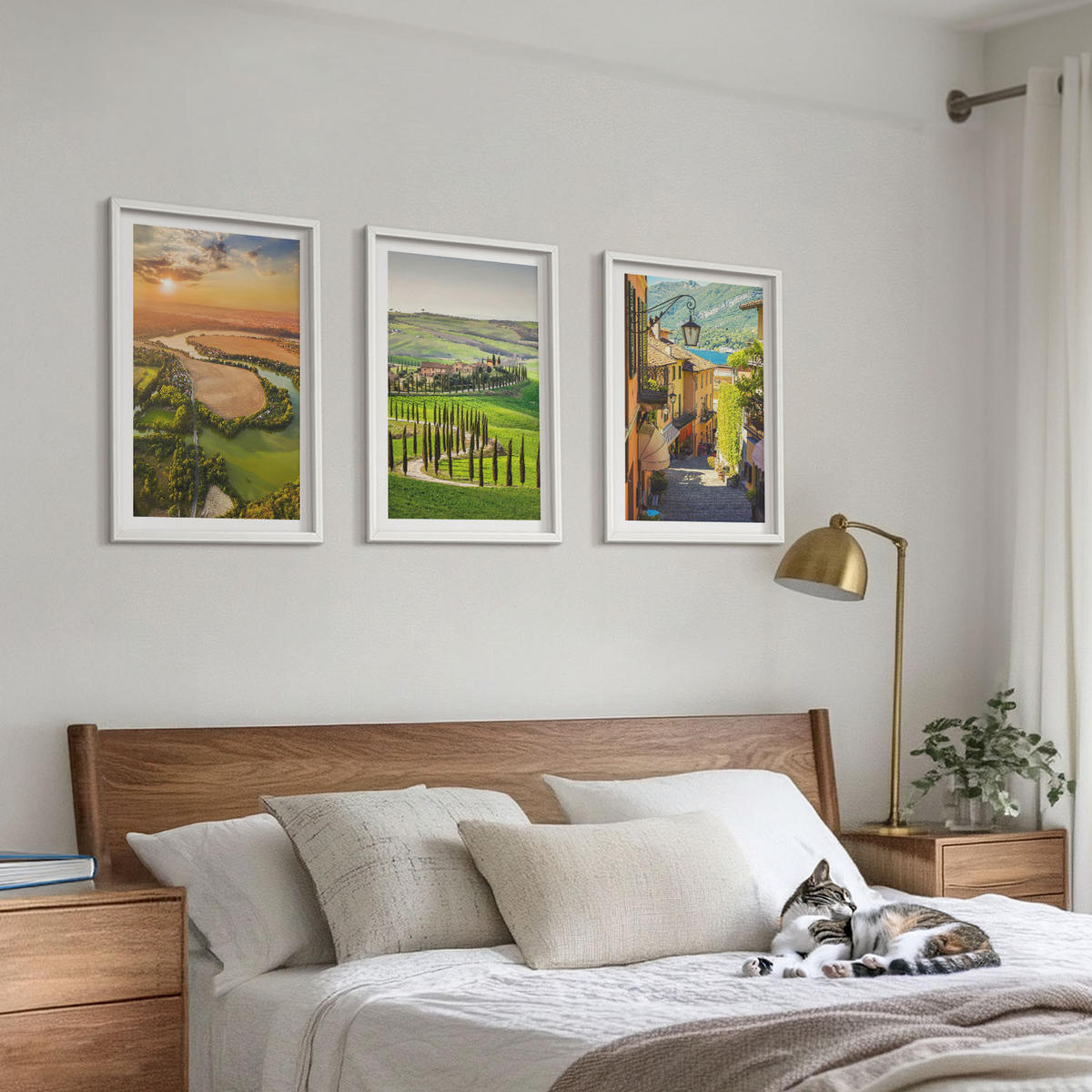 BILDER SET 3er Set - 40x60 cm Weißer Rahmen - Italienische Landschaften, Flussstraße - Weiß, Kunststoff (40/60cm) - TULUP