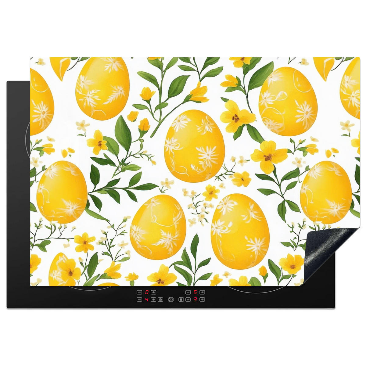 HERDABDECKPLATTE Blumen - Ostereier - Gelb Herdabdeckung Induktionsfeld 75x52 cm - Gelb, Kunststoff (75/52/0.2cm) - MuchoWow