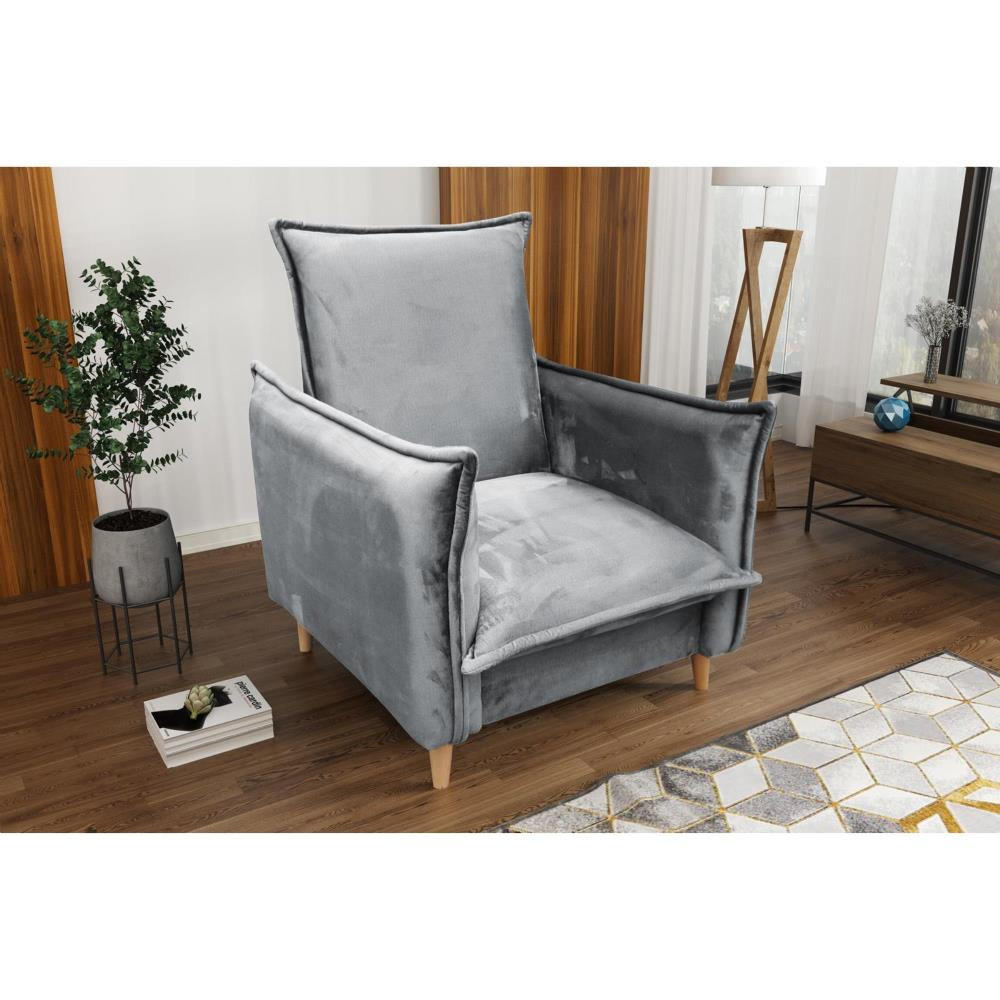 RELAXSESSEL Pillow hellgrau mit Buchenbeinen - Buchefarben/Hellgrau, Textil (84/95/88cm) - Beautysofa