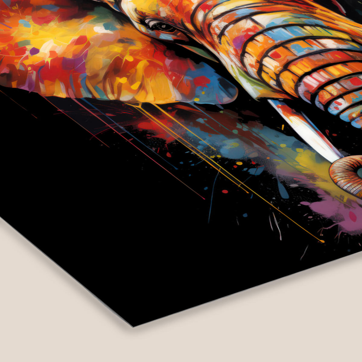 POSTER MIT RAHMENGERAHMTES BILD Elefant - Graffiti - Schwarz - Tiere - Farben 120x80 cm - Schwarz, Papier (120/80cm) - MuchoWow