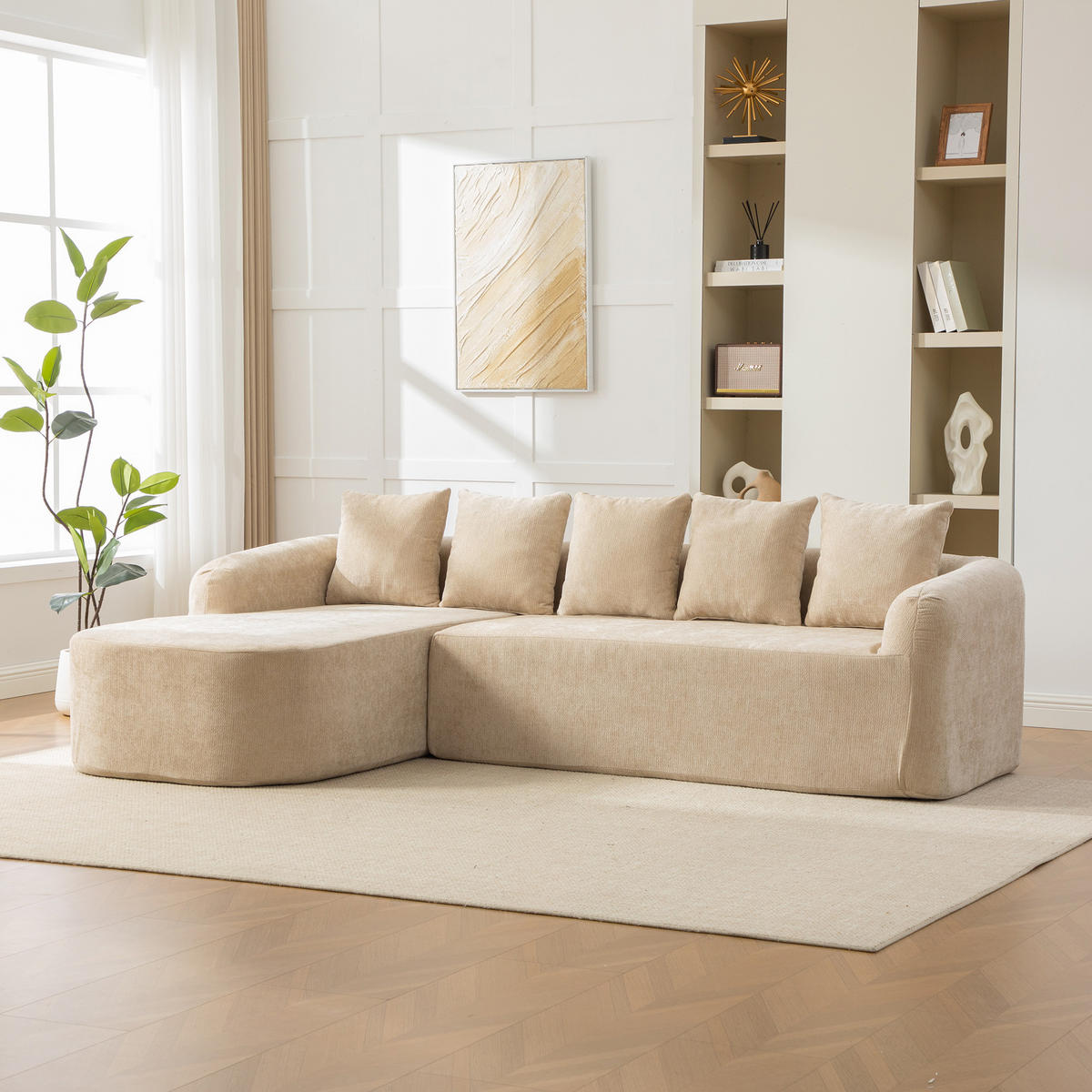 ECKSOFA Chenille Hellkhaki mit Kissen - Hellbraun, Textil (270/172cm) - WISHDOR