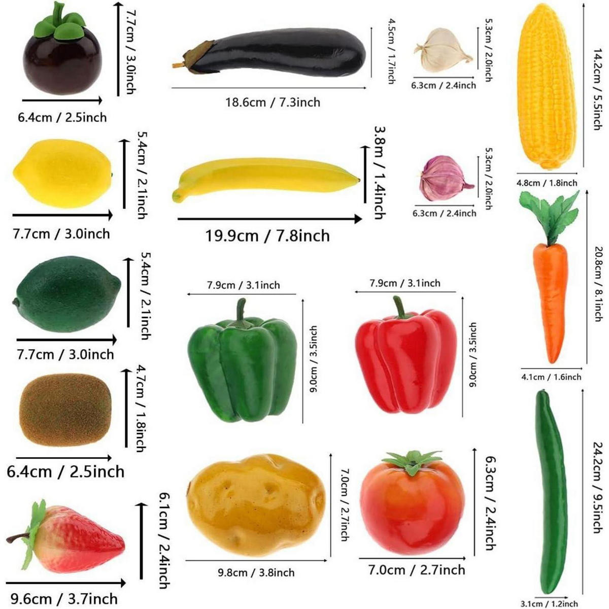KÜNSTLICHES Obst und Gemüse 16-teiliges Set - Multicolor, Kunststoff (13.4cm)