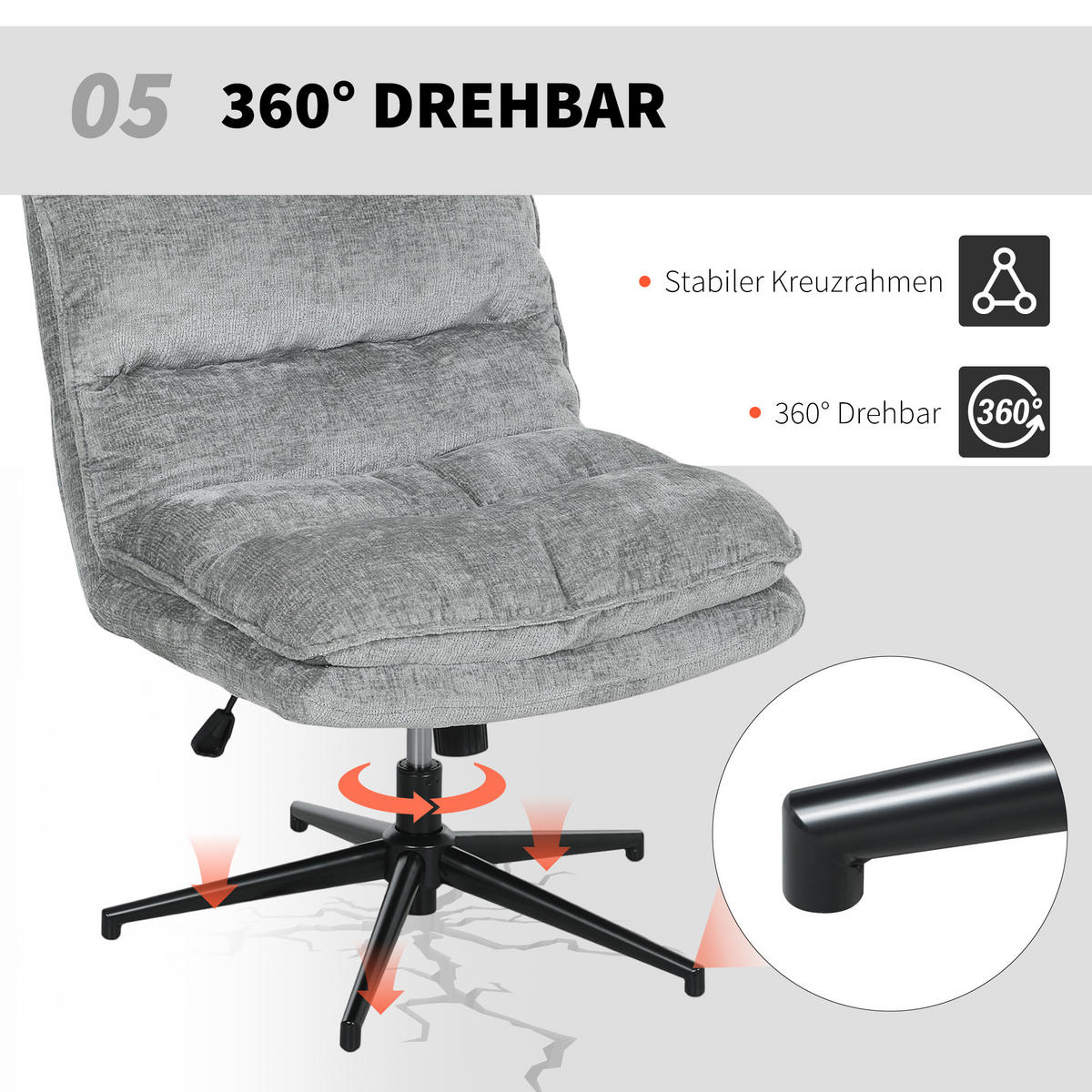 BÜROSTUHL Ohne Armlehnen Gepolsterter Schreibtischstuhl mit Breiter Polster - Schwarz/Grau, Textil/Metall (63.5/102/81cm) - HOMCOM