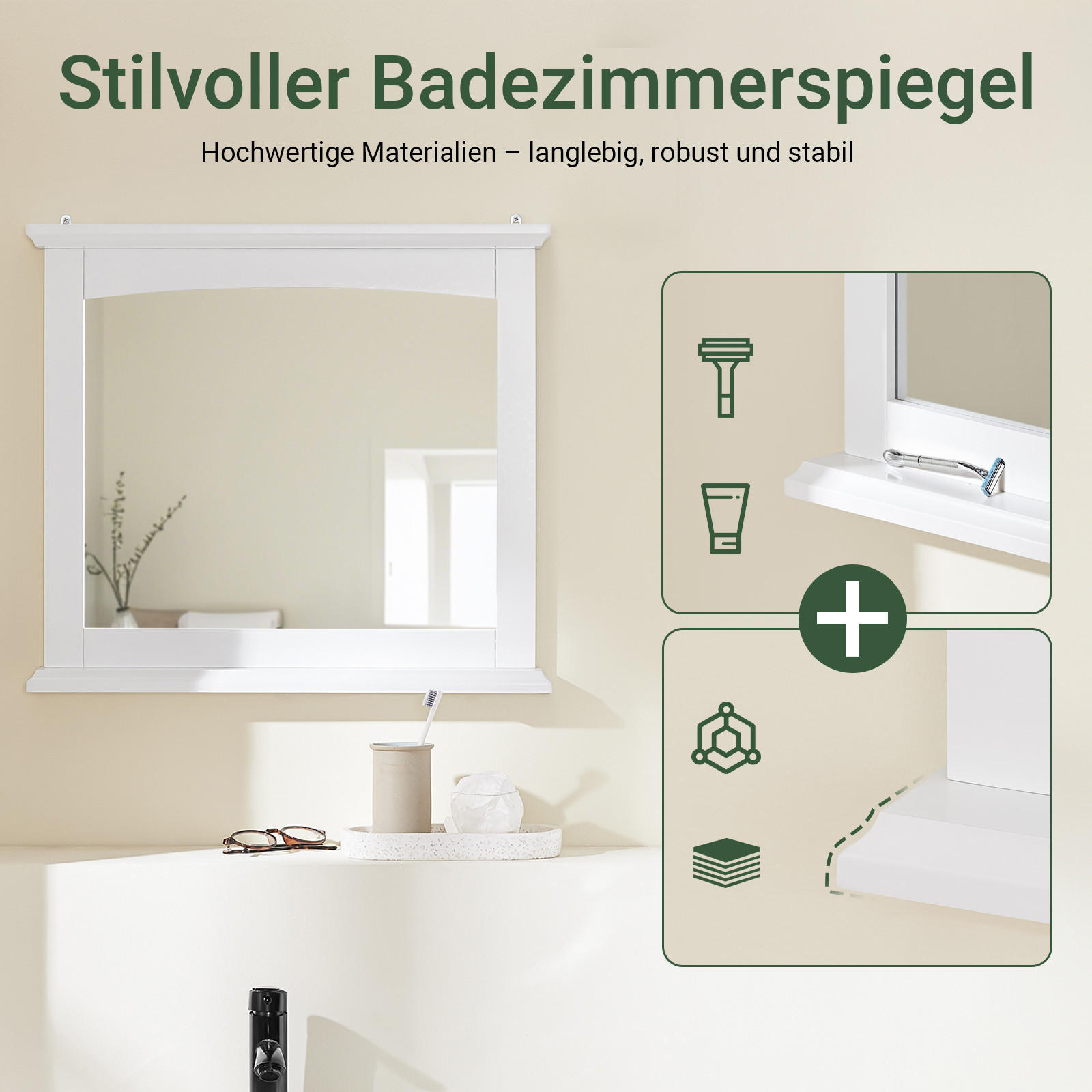 BADSPIEGEL Weiß 60x6x53,5cm - Weiß, Holzwerkstoff (60/53.5/6cm) - SoBuy