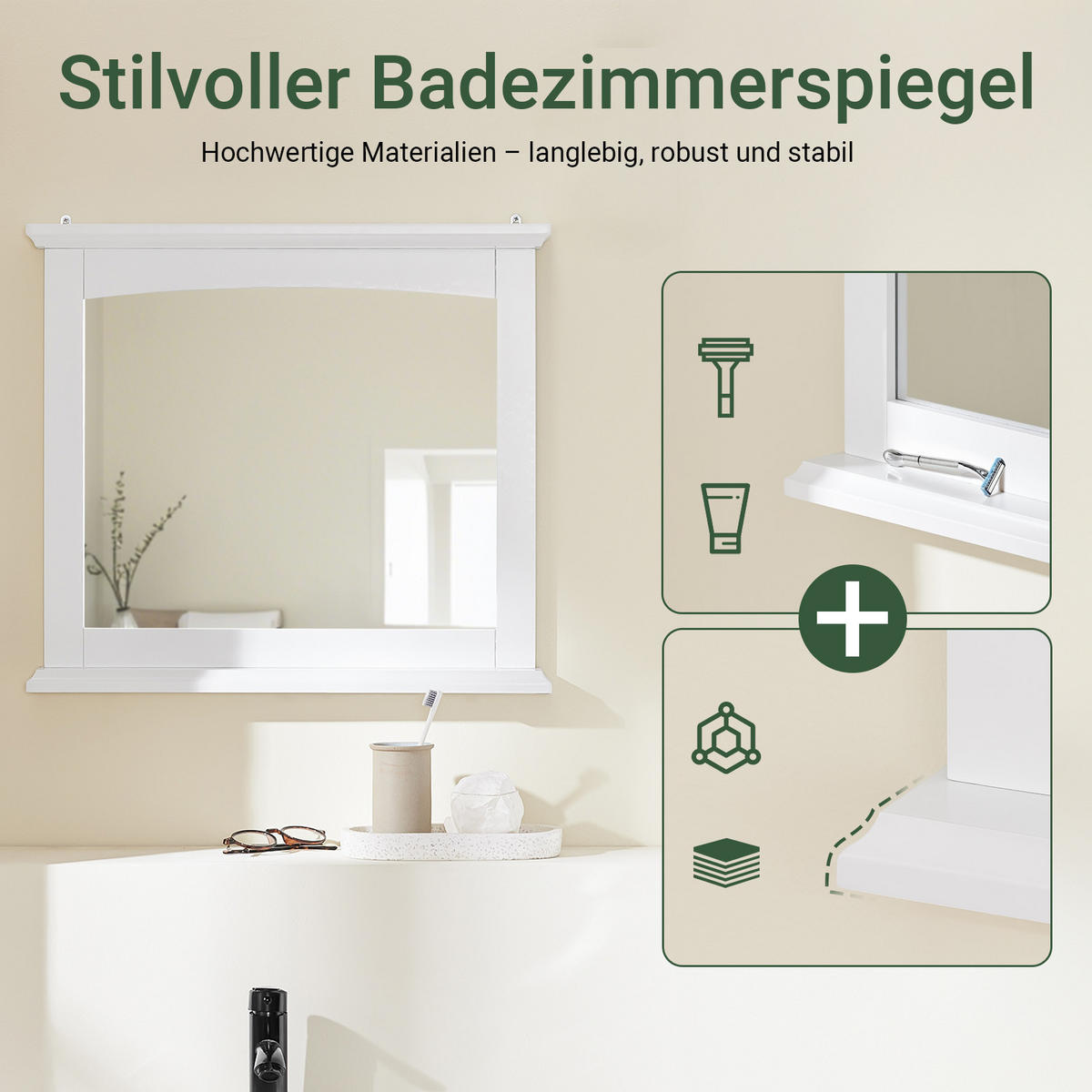 BADSPIEGEL Weiß 60x6x53,5cm - Weiß, Holzwerkstoff (60/53.5/6cm) - SoBuy