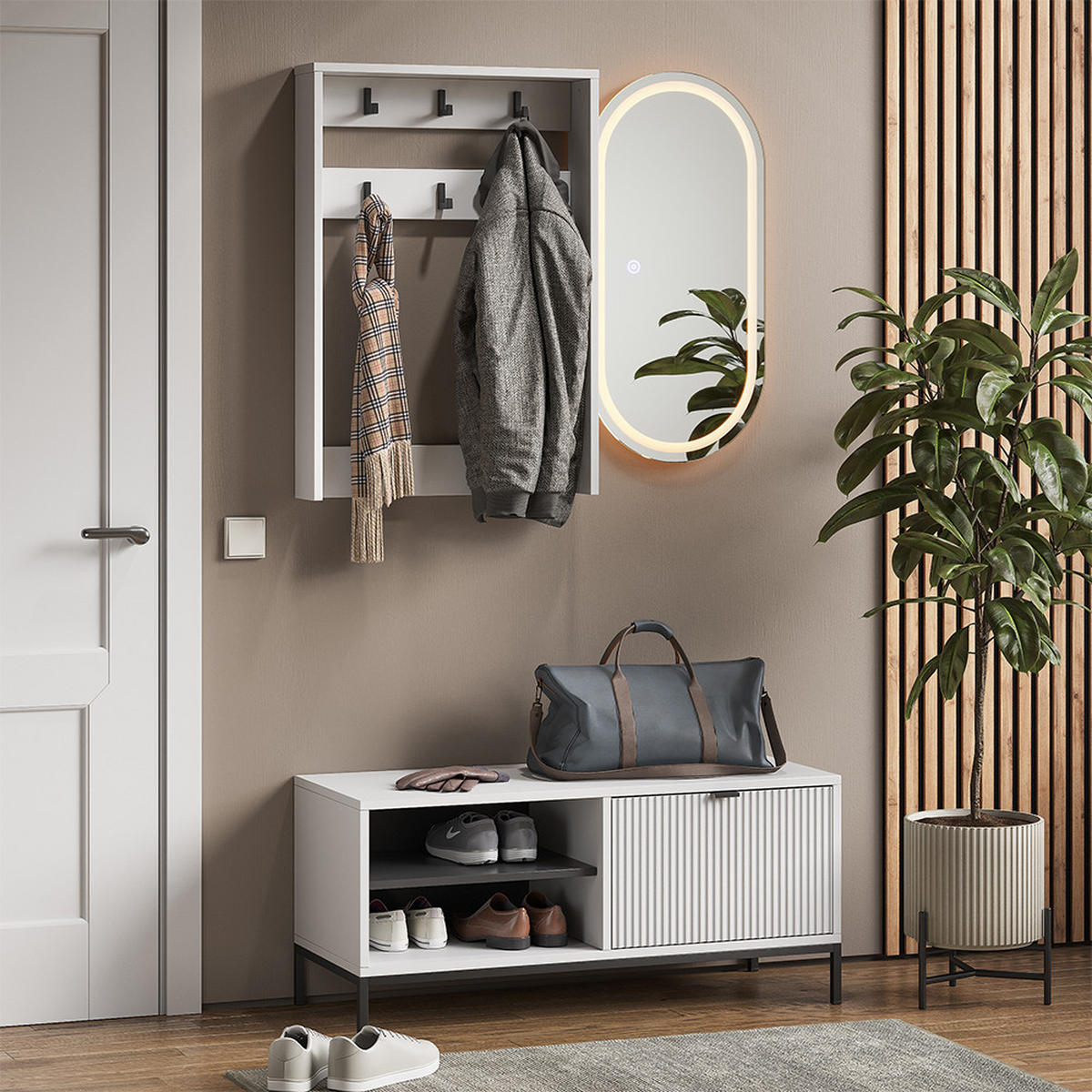 GARDEROBE Eliza Weiß 100 x 45 cm Set, 3 Teile - Weiß, Holzwerkstoff (100/45/40cm) - Vicco
