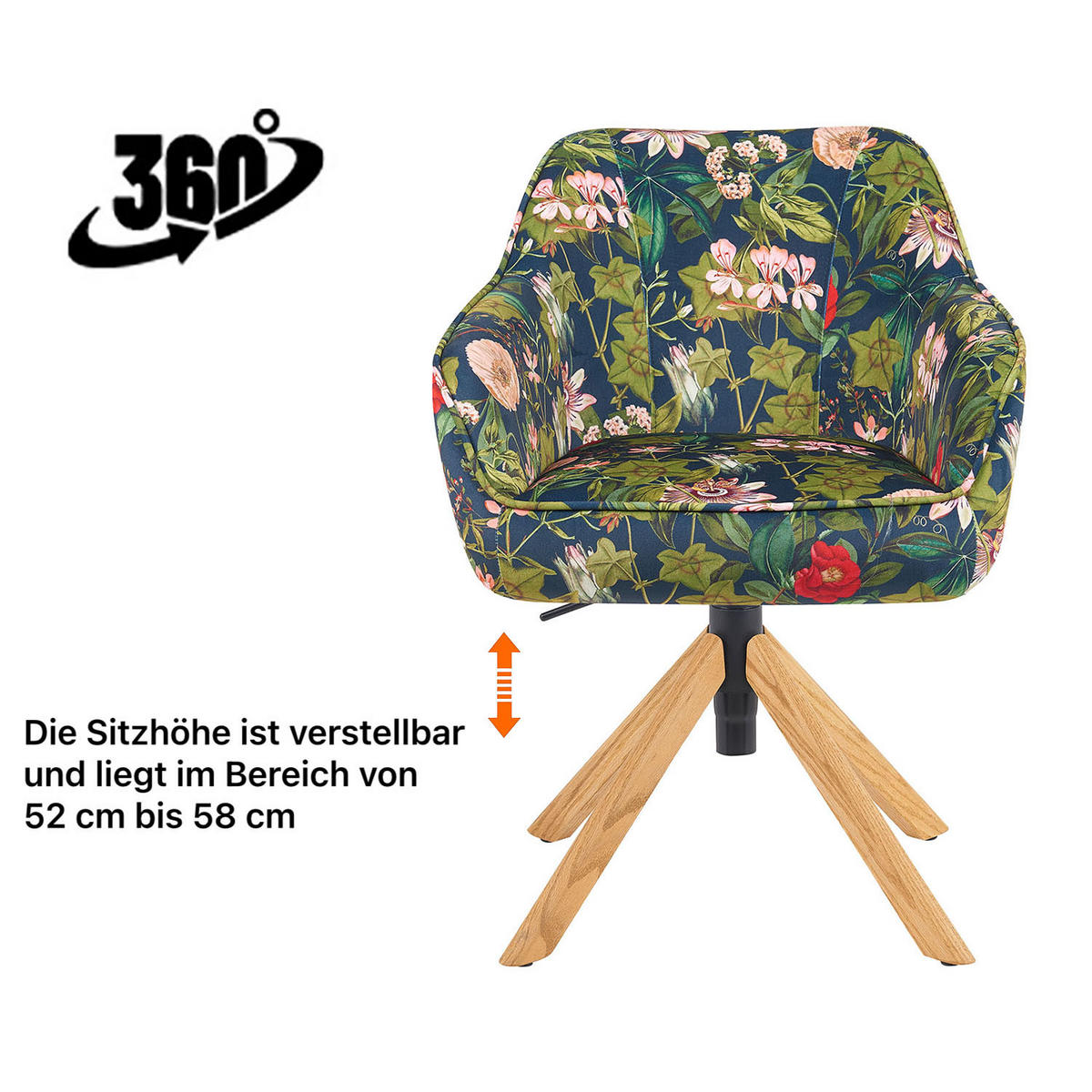 BÜROSTUHL Mika-Olea - Honigeiche/Multicolor, Eichenholz/Holz (60/83/61cm) - DUBI Möbel