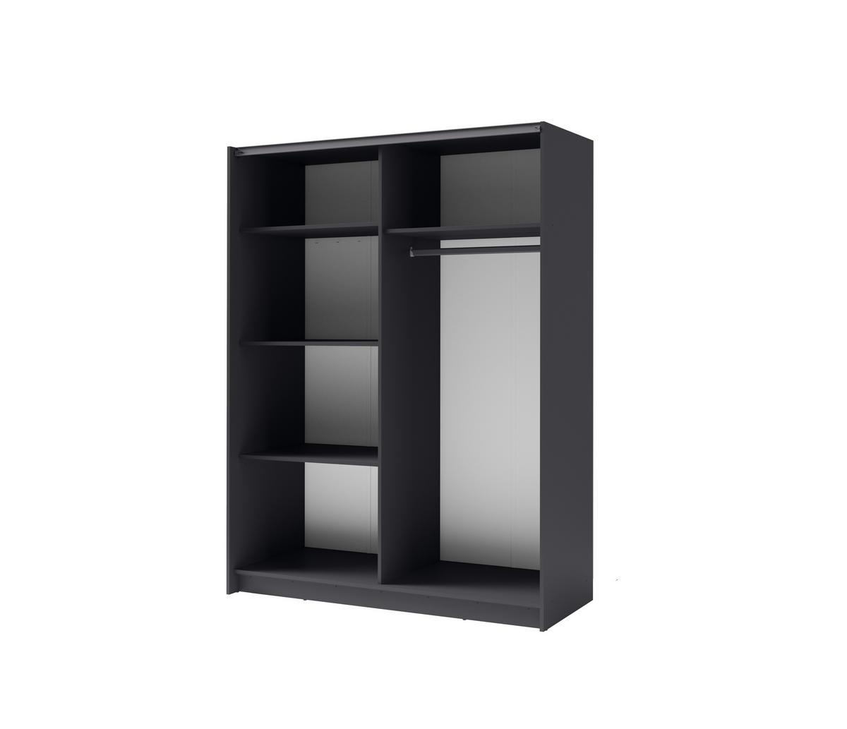 SCHWEBETÜRENSCHRANK ELRON 150,6/198,5/62cm 2-türig mit Spiegel Graphitfarben - Graphitfarben, Holzwerkstoff (150.6/198.5/62cm) - MASSENO