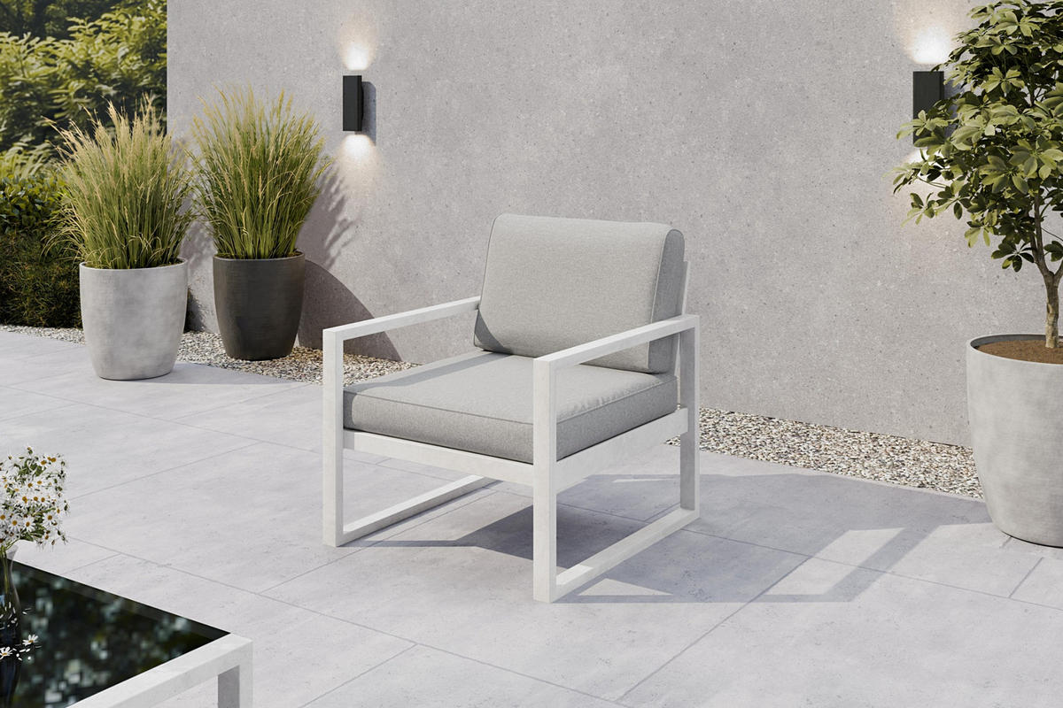 GARTENSET Madera für 6 Personen Balkonmöbel Aluminium Terassenmöbel Sitzbank, 4-tlg. Tisch, weiß, hellgrau - Hellgrau/Weiß, Kunststoff/Metall - Margaret Hadas24