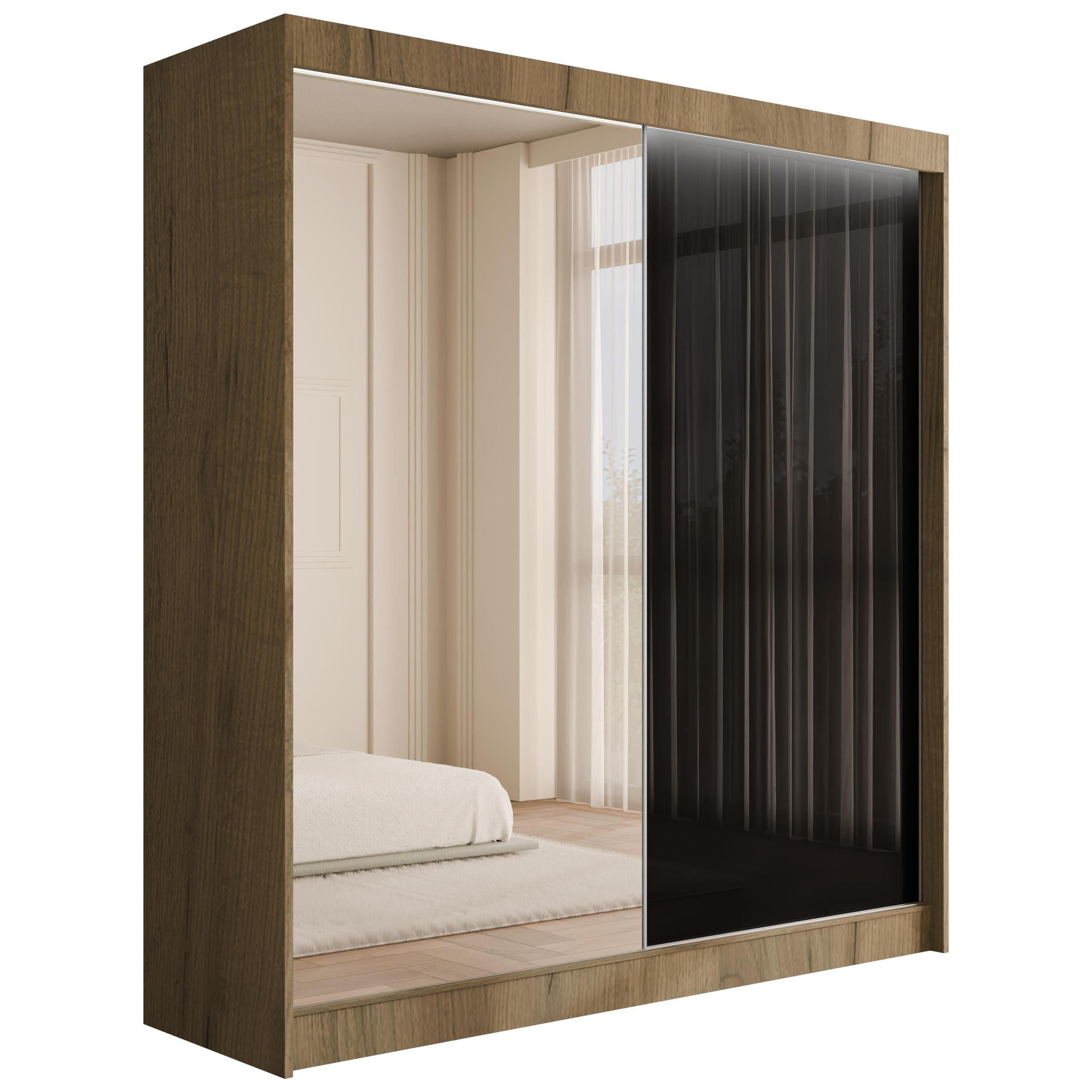 KLEIDERSCHRANK VESLI mit LED - 200 cm - Braun|Schwarz - Schwarz/Braun, Holzwerkstoff (200/215/61cm) - ALTDECOR