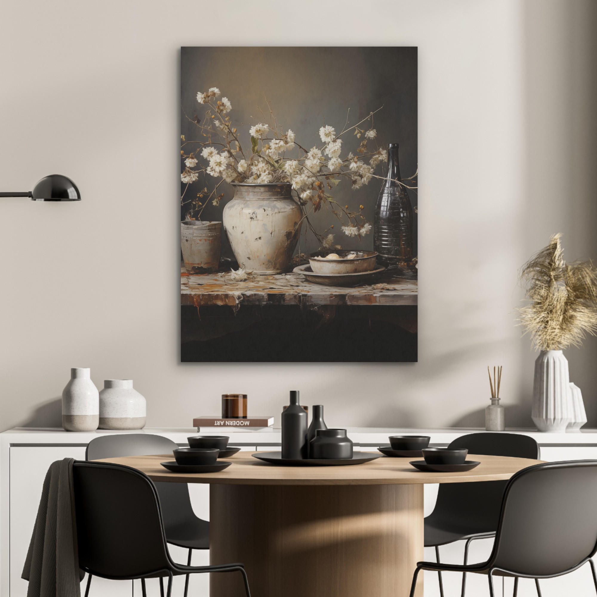 AKUSTIKPANEEL Stilleben - Blumen - Blumenstrauß - Vase - Wein 60x80 cm - Schwarz, Textil (60/0.9/80cm) - MuchoWow