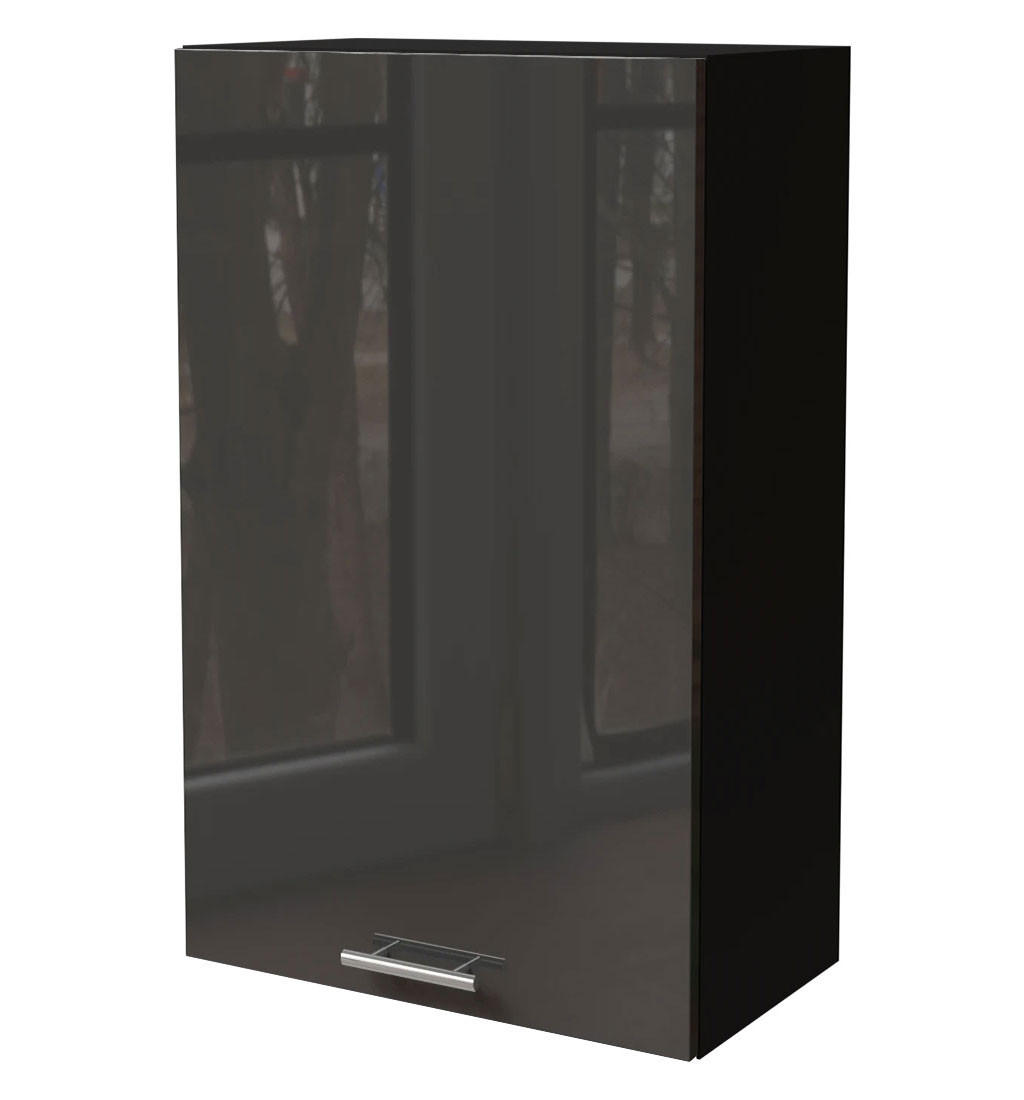 KÜCHENHÄNGESCHRANK Essen W4/60/1 Graphit Hochglanz / Schwarz Matt 60 / 32,5 / 96cm - Schwarz/Graphitfarben, Holz/Holzwerkstoff (60/96/32.5cm) - Feldmann-Wohnen