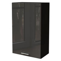 KÜCHENHÄNGESCHRANK Essen W4/60/1 Graphit Hochglanz / Schwarz Matt 60 / 32,5 / 96cm - Schwarz/Graphitfarben, Holz/Holzwerkstoff (60/96/32.5cm) - Feldmann-Wohnen