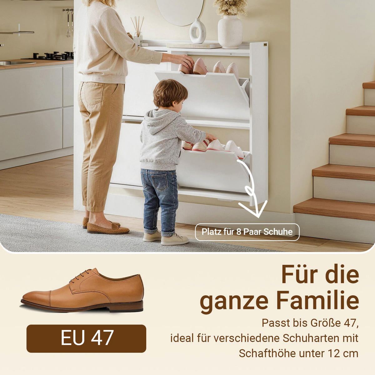 SCHUHSCHRANK mit 4 Klappen und Sensorlicht Weiß 100x19x93cm - Weiß, Holzwerkstoff (19/93/100cm) - SoBuy