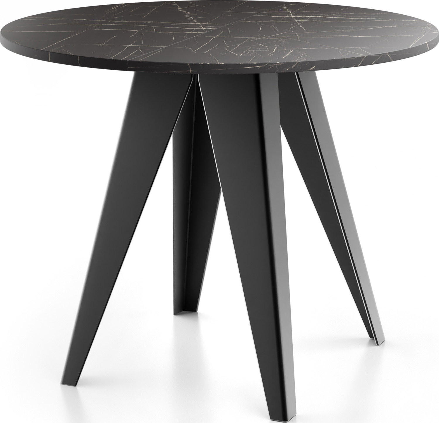 ESSTISCH Glory runder ausziehbarer, Marmor Schwarz 90-130/100/76 cm - Anthrazit/Schwarz, Holzwerkstoff/Metall (90/130/76cm) - WFL GROUP