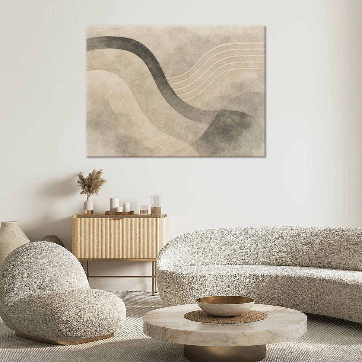 LEINWANDBILD Abstraktion Minimalismus Beige Wellen 90x60cm - Beige, Textil (90/60cm) - Feeby