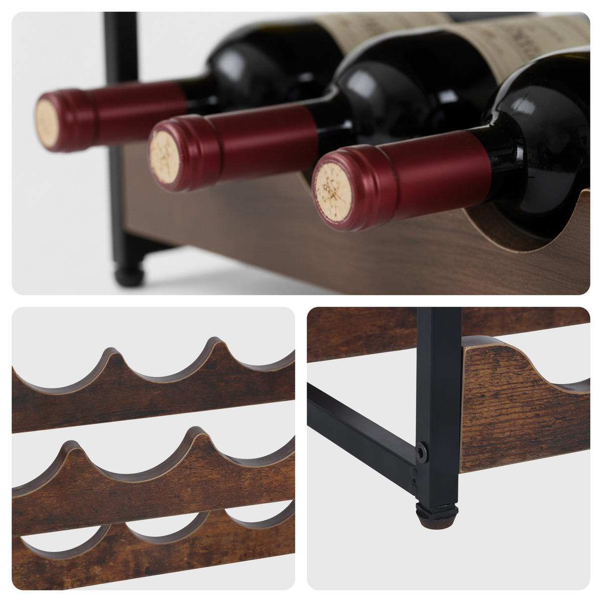 REGÁL vína - hnědá, kov/kompozitní dřevo (44.5/38/20cm) - Relaxdays