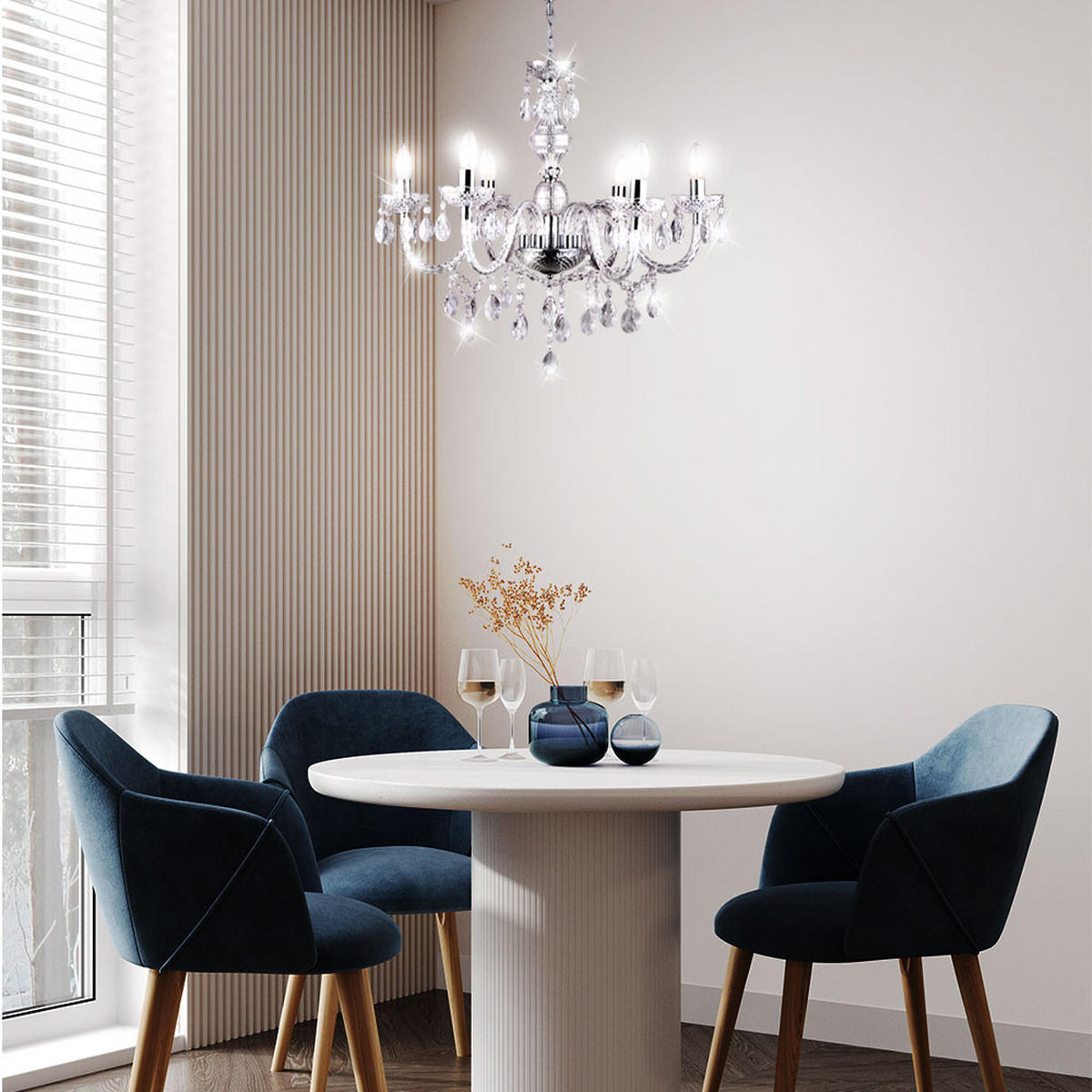 LED KRONLEUCHTER Metall Weiß Kristalloptik - Klar, Metall (44/44/128cm) - Globo Lighting