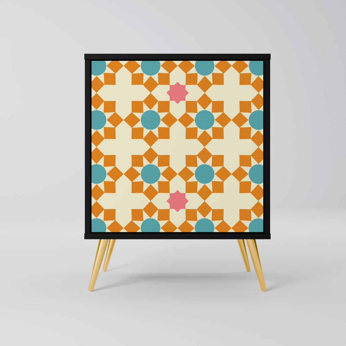 SIDEBOARD FLORAL DECOR, Schwarz, 57,5x42x72,5 cm, Schwarze Metallfüße - Multicolor/Schwarz, Holzwerkstoff/Metall (57.5/72.5/42cm) - SpaceRebels