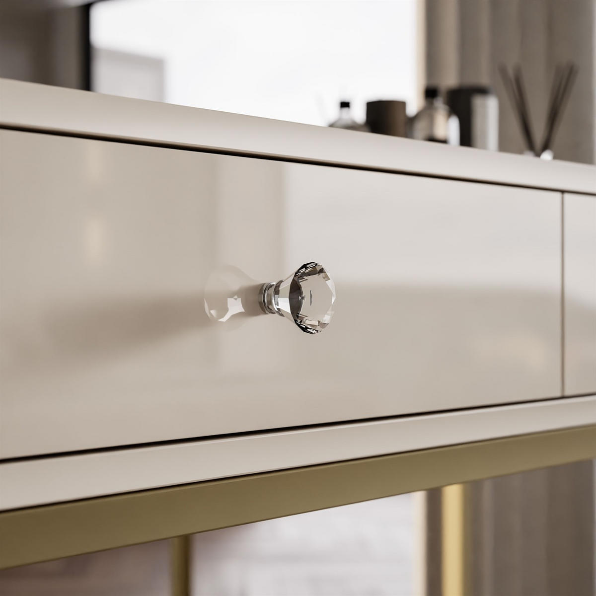 KONSOLE Glamour auf goldenem Gestell mit Kristallgriff - Kaschmir/Goldfarben, Holzwerkstoff (100/81/42cm) - Lookway