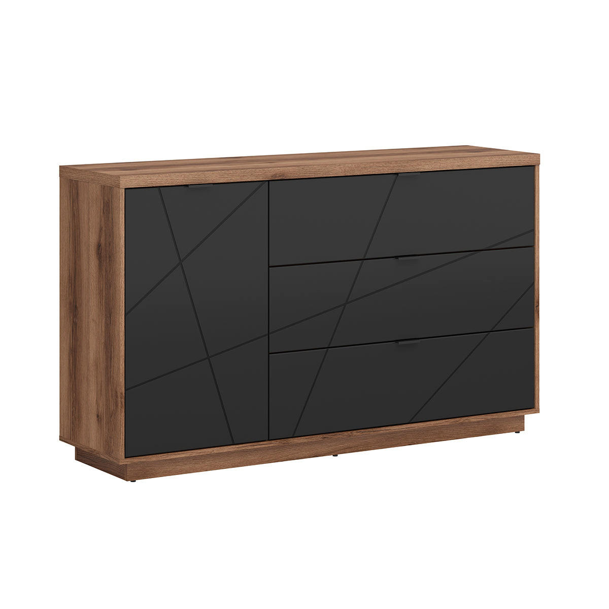 SIDEBOARD Sven Schwarz und Holz - Schwarz, Holzwerkstoff (156/93/43cm) - Petits-meubles