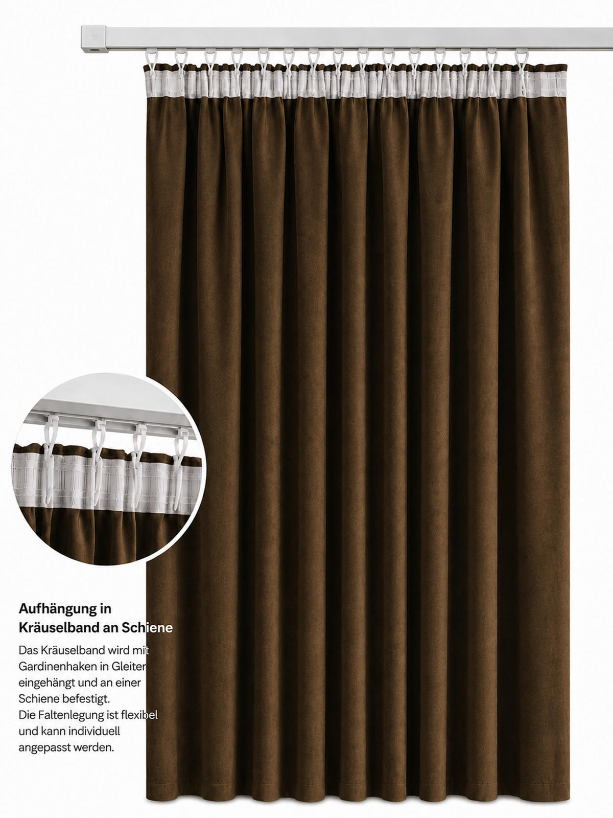 VORHANG Kräuselband Samt 140/145 cm braun - Braun, Textil (140/145cm) - TiborTex